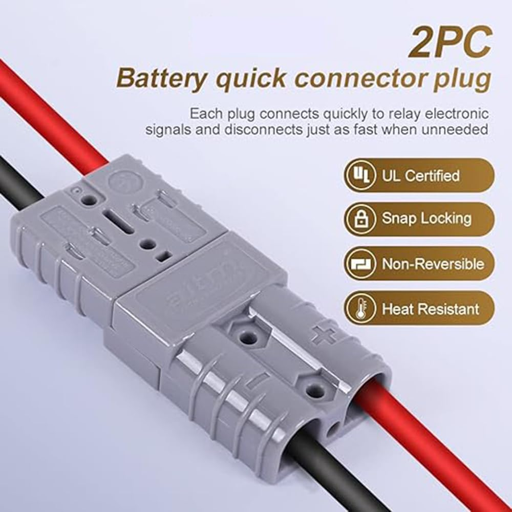 10 Pcs Anderson Style Plug Connectors 50 AMP 6AWG 12-24V DC Power Contacts Plugs with Solid Copper Terminals (10)