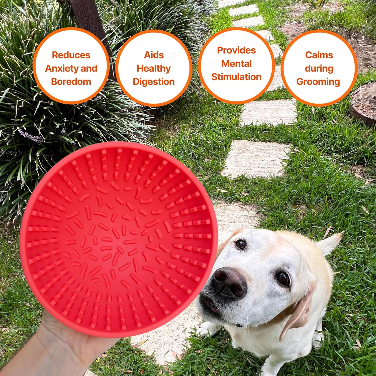Wobble Lick Bowl for Dogs, Slow Feeder Bowl for Anxiety Reduction, 2 in 1 Design, Boredom Buster, Easy to Spread with Peanut Butter, Yoghurt, or Treats, Suitable for Medium to Large Dogs (Peachy Pink) image number 4
