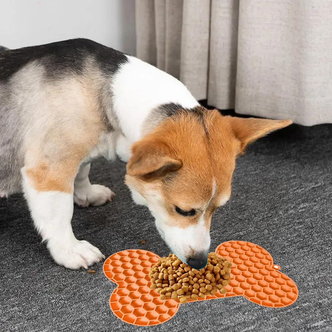 EIH Pack of 2 Dog Lick Mat with Suction Cup, Lick Mat Dog Bpa-Free, Lick Mat Cat, Slow Feeder Dog Lick Mat, Bone Shape, Dog Toy, for Dog Bathing, Training, Grooming and Claw Care, Red, Cm image number 2