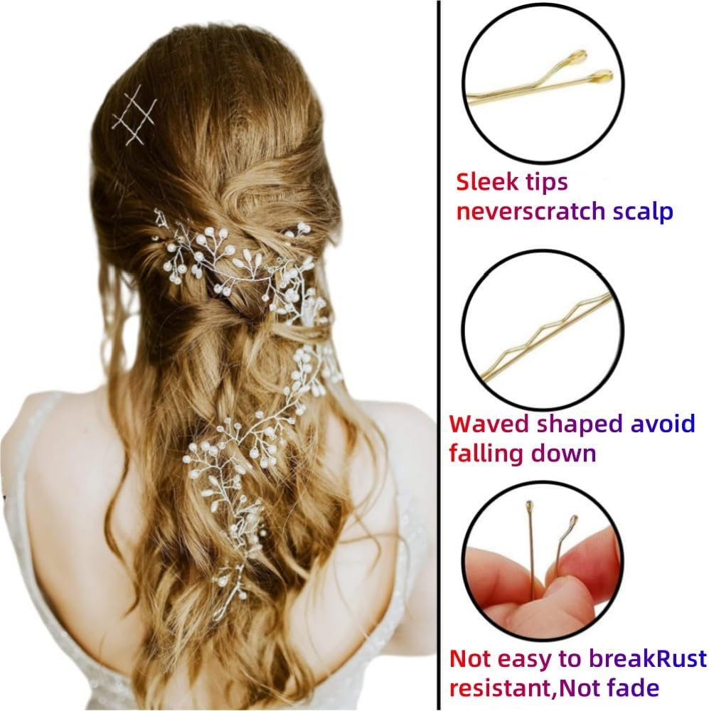 5.5 CM Golden Hair Clips, Medium-Sized Wavy Clip Accessories, 100 Golden Clips image number 3