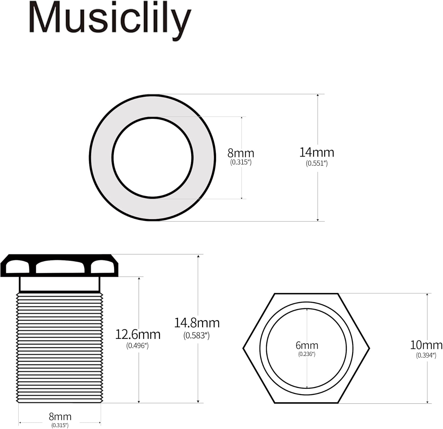 Musiclily Pro 10Mm Guitar Tuner Bushings and 14Mm Washers for Modern Electric Guitar Sealed Tuning Pegs Machine Heads, Chrome (Set of 6) - Gold image number 3