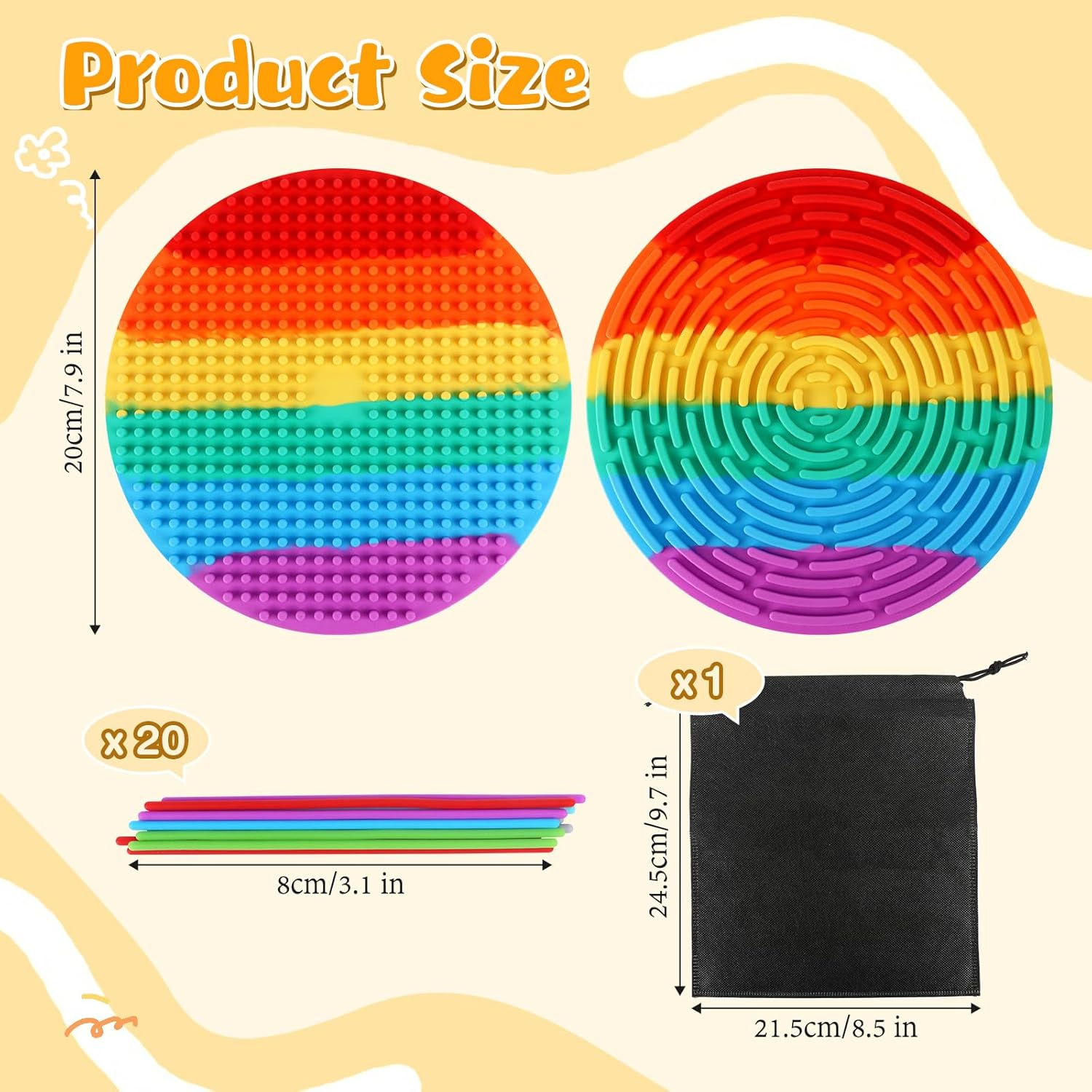 Large Size 7.9'' Push Peel Sensory Activity Board with Storage Bag Silicone Double-Sided Sensory Fidget Board Toys for Kids Adults Stress Relief Calming Anxiety Focus Travel Essentials - Round - Large Size 7.9" image number 3