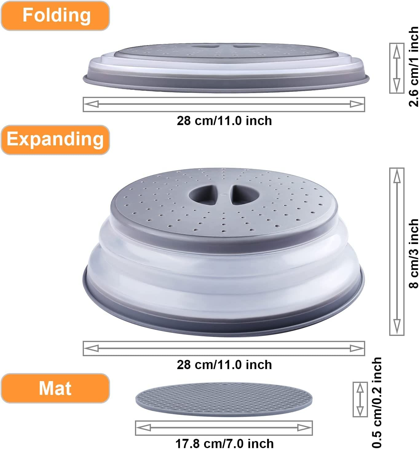 Vented Collapsible Microwave Splatter Cover,Food Cover,Colander Kitchen Gadget,Include Anti-Scald Silicone Mats,Dishwasher-Safe,Bpa-Freesilicone & Plastic（2Set Grey and Red)