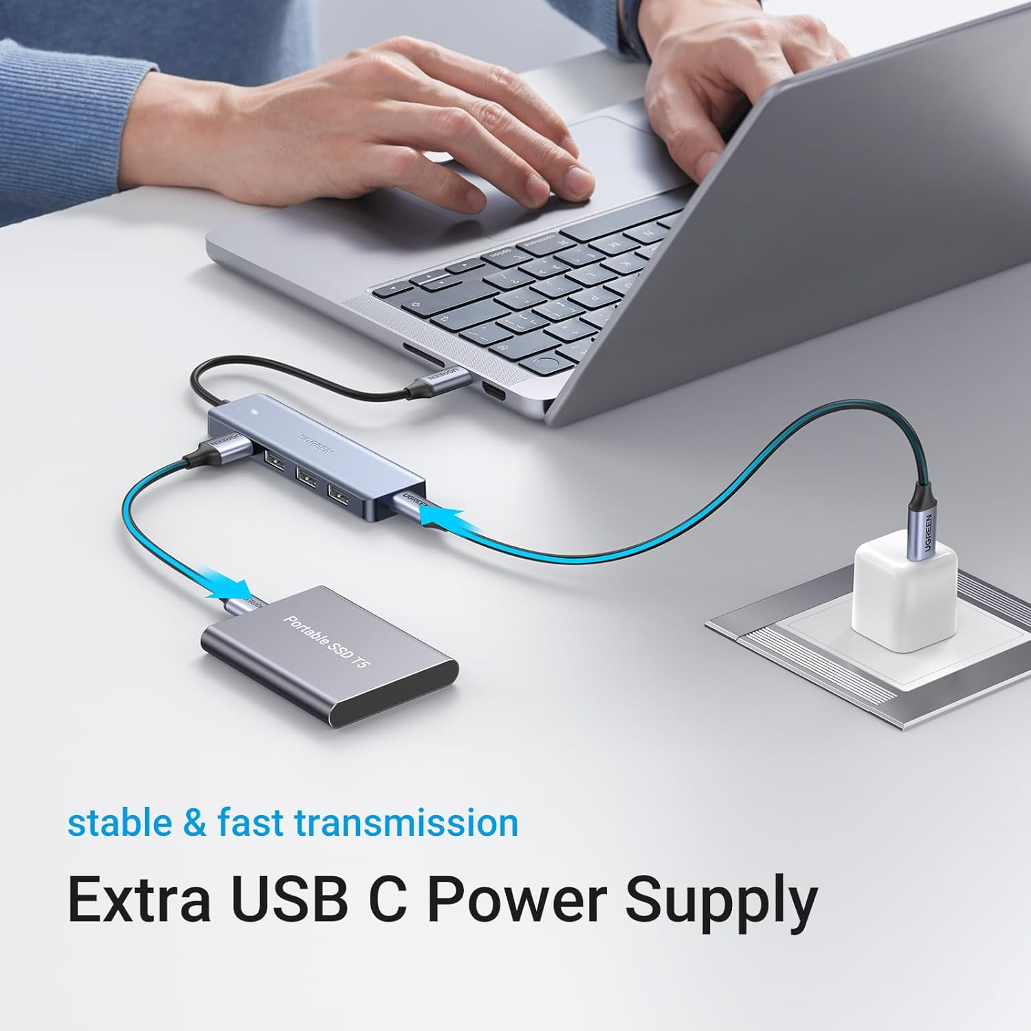 UGREEN USB C Hub 4 Ports with 5V/2.4A Power Supply, Type C Splitter Powered with 4 USB 3.0 for PC Laptop Tablet Phone Compatible with Macbook Imac Ipad Iphone 16/15 Pro Max Galaxy S25 (0.15M)