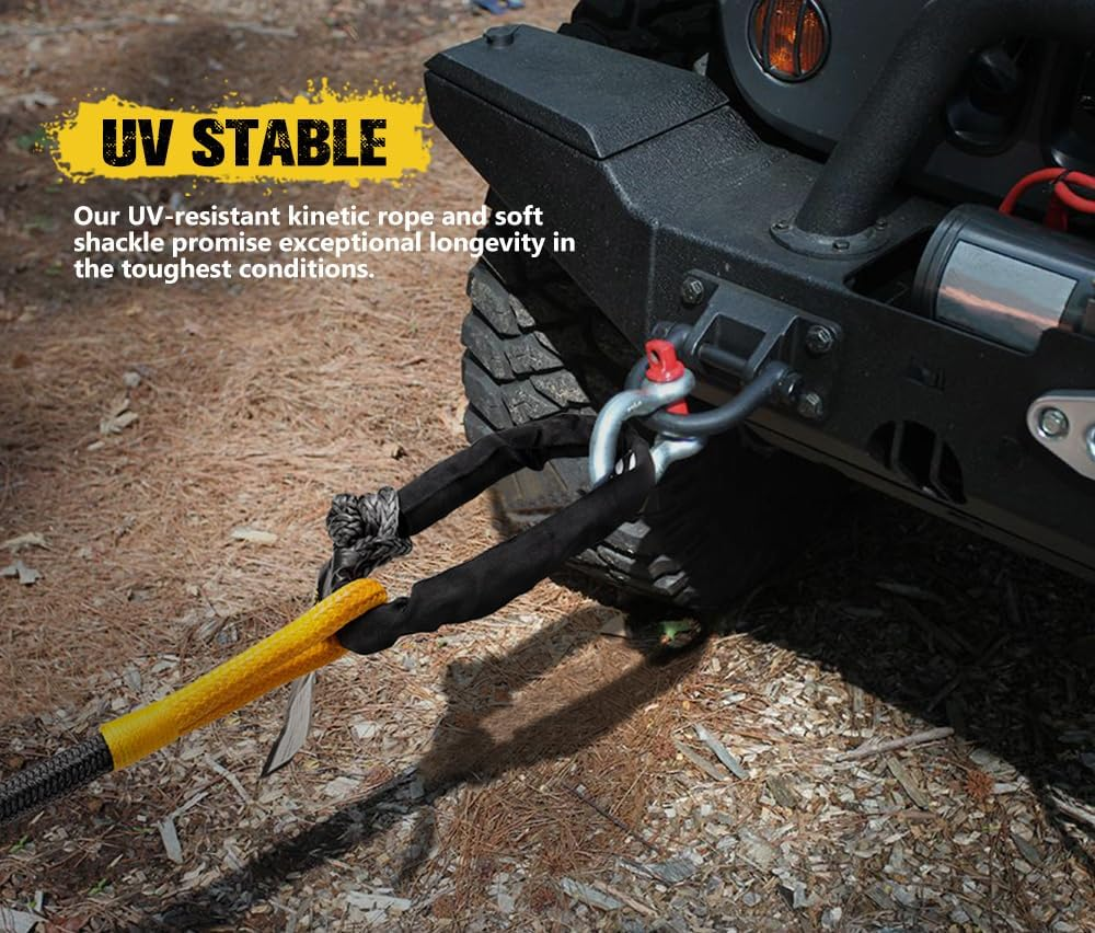 BUNKER INDUST Recovery Kinetic Rope 6M X 3/4Inch with Soft Shackle - Breaking Strength 18,700Lbs, Kinetic Recovery Tow Rope with Storage Bag, for Offroad 4X4 ATV UTV Utes, Black&Yellow image number 2