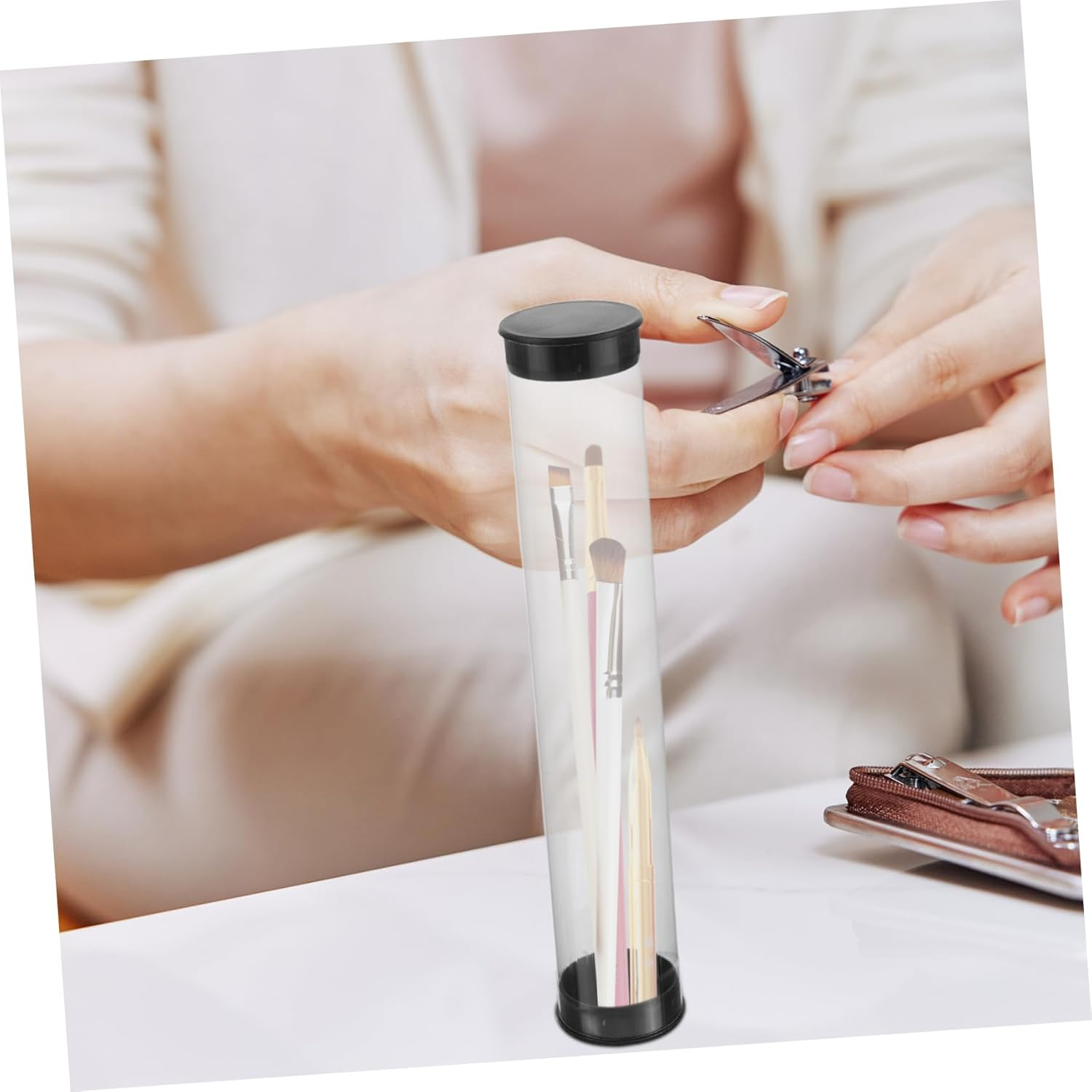 HAPINARY Clear Acrylic Nail Art Pen Holder with Portable Dustproof Design Transparent Organizer for Nail Brushes Spacious Storage for Home and Salon Use Easy Access Pen Stand