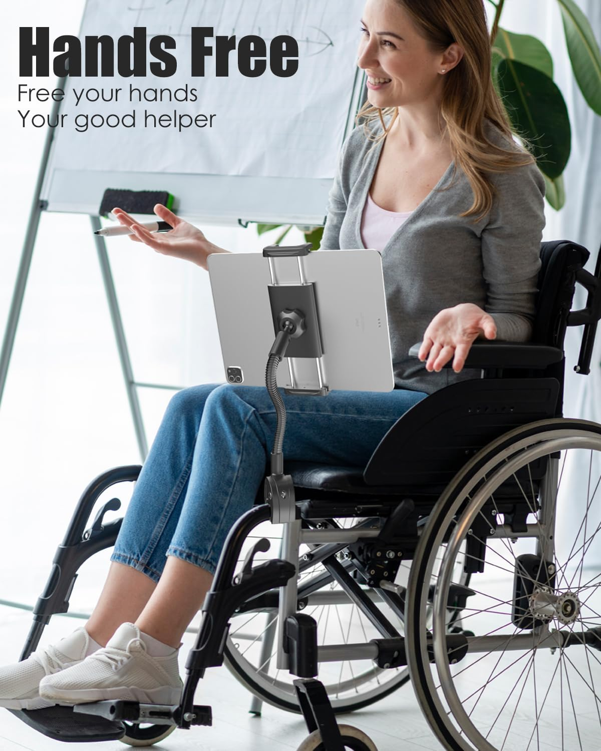 Tablet Phone Mount for Wheelchair, Hand Free Wheelchair Tablet Holder with Adjustable Metal Arm Strong and Durable Compatible with Ipad Pro 12.9 Air Mini, Galaxy Z, E-Book, 4-13" Devices image number 4