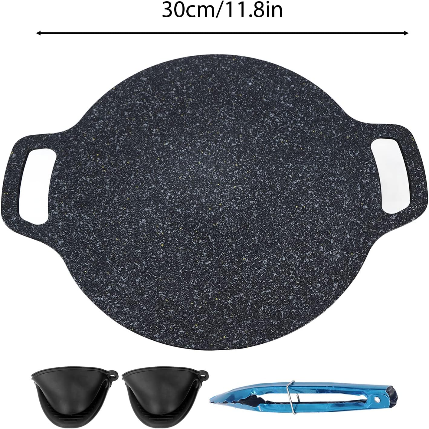 Aluminum round Griddle Grill Pan, Medical Stone Coating Easy to Clean Reusable Korean Grill Pan Nonstick with Food Clip for Outdoor (38Cm)