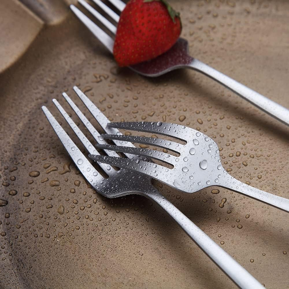 Matt Dinner Forks 6 Piece, Stainless Steel Dessert, Table, Salad Forks - Silverware Set for Home, Kitchen or Restaurant - Dishwasher Safe (Matt Silver-8.4 Inch) - 4. Matt Black image number 4