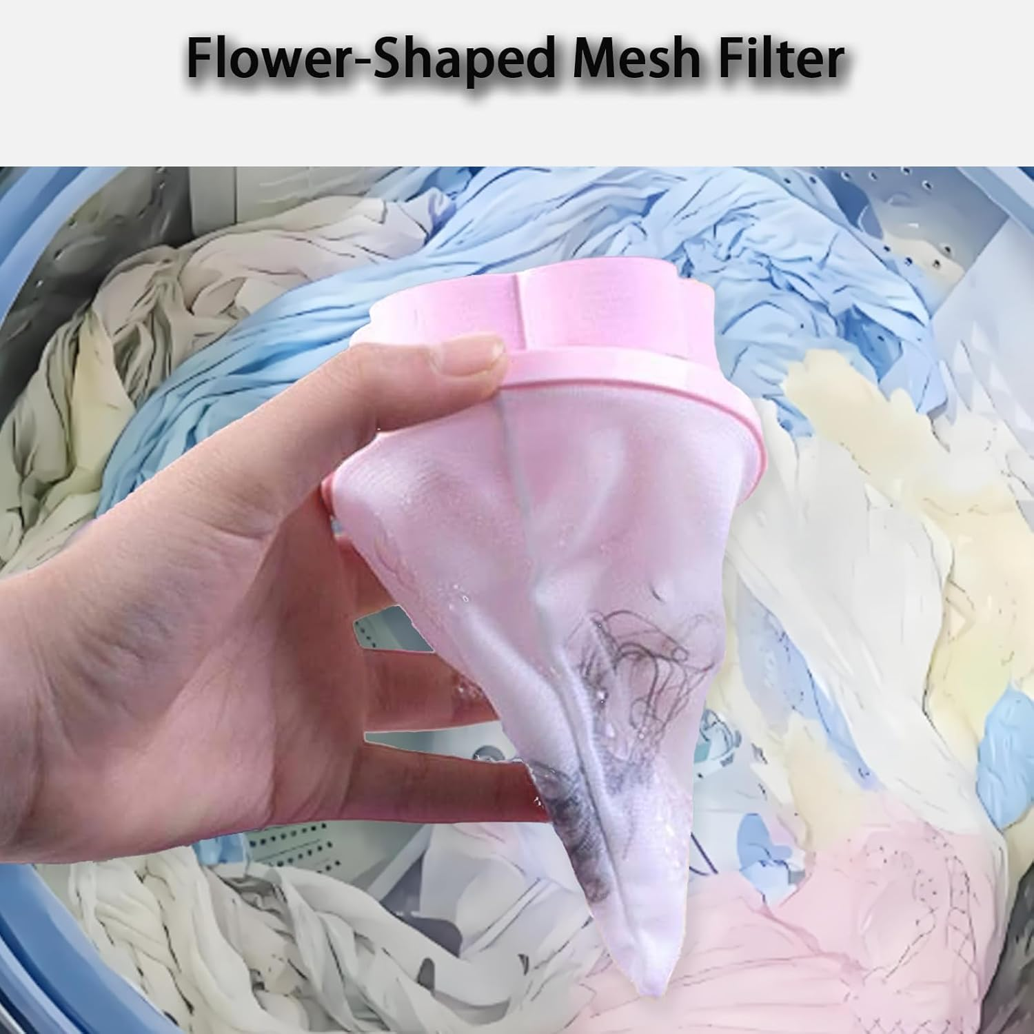 ONBPIY 2 Pack Pink Reusable Lint Catcher for Washing Machine, Laundry Pet Hair Remover with Floating Mesh Bag, Hair & Lint Trap for Clothes, Socks, and Fabrics (Pink) image number 5