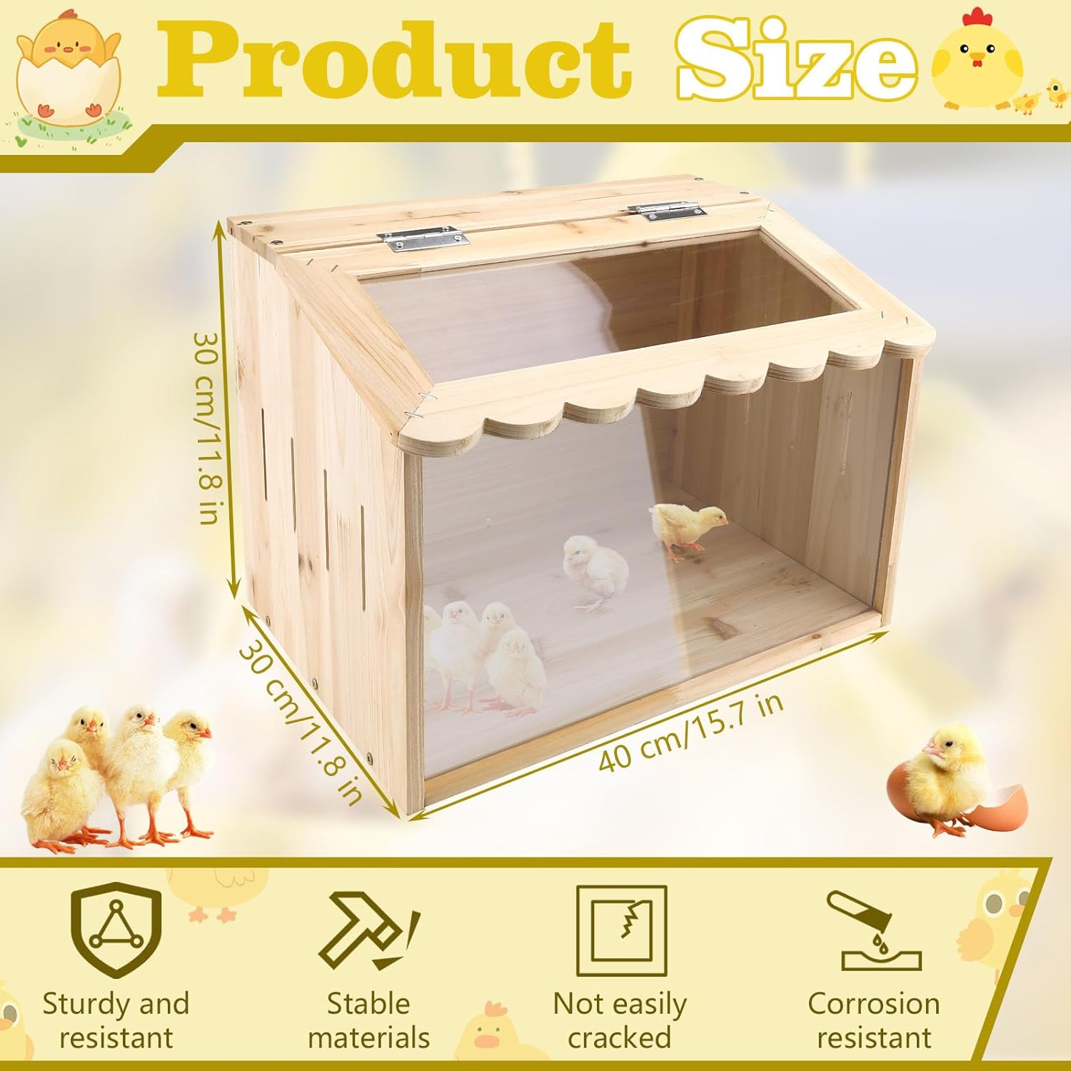Chicken Brooder Box, Large Wooden Brooder Box for Chicks, Chick Brooder Baby Chicken Supplies, Animal Playpen with Top for Chickens, Ducks, Quails, Hamsters (15.7''*11.8''*11.8'') image number 1