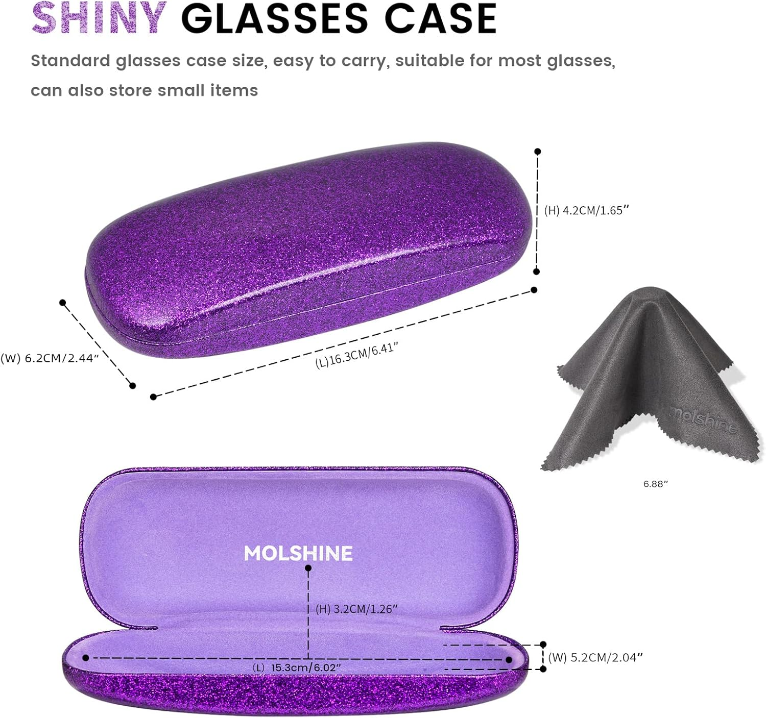 Molshine Bling Hard Shell Glasses Case,Portable Sparkling Shiny Eyeglass Case for Men Women Girl Travel Study Work image number 1