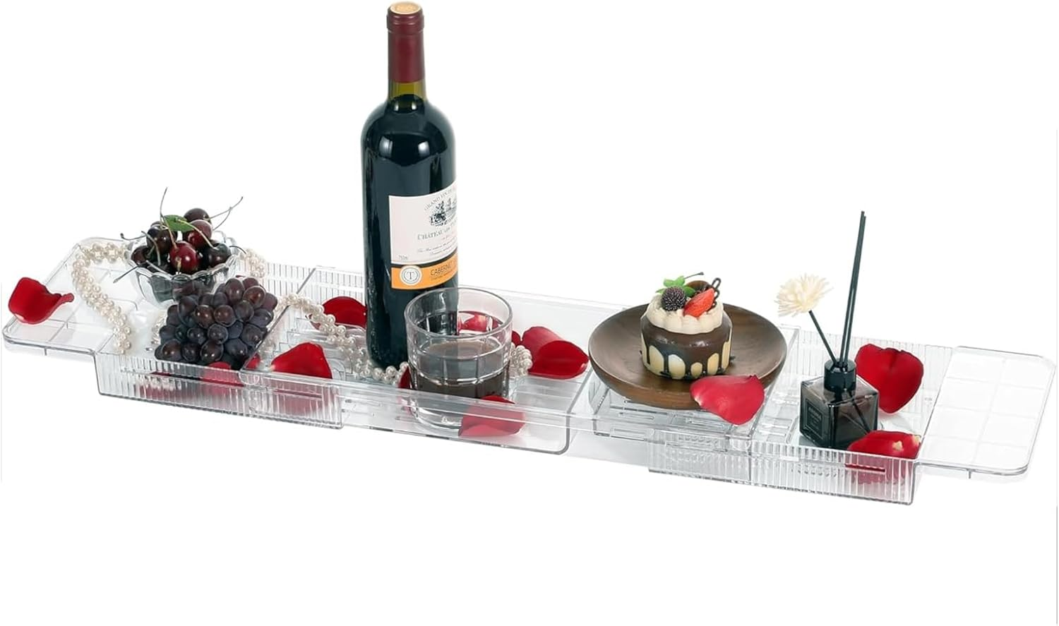 ROROUP Luxury Expandable Bathtub Tray for Tub, Clear Bath Tray with Adjustable Length, Bathtub Accessories for Relaxing, Bath Accessories for Women image number 1