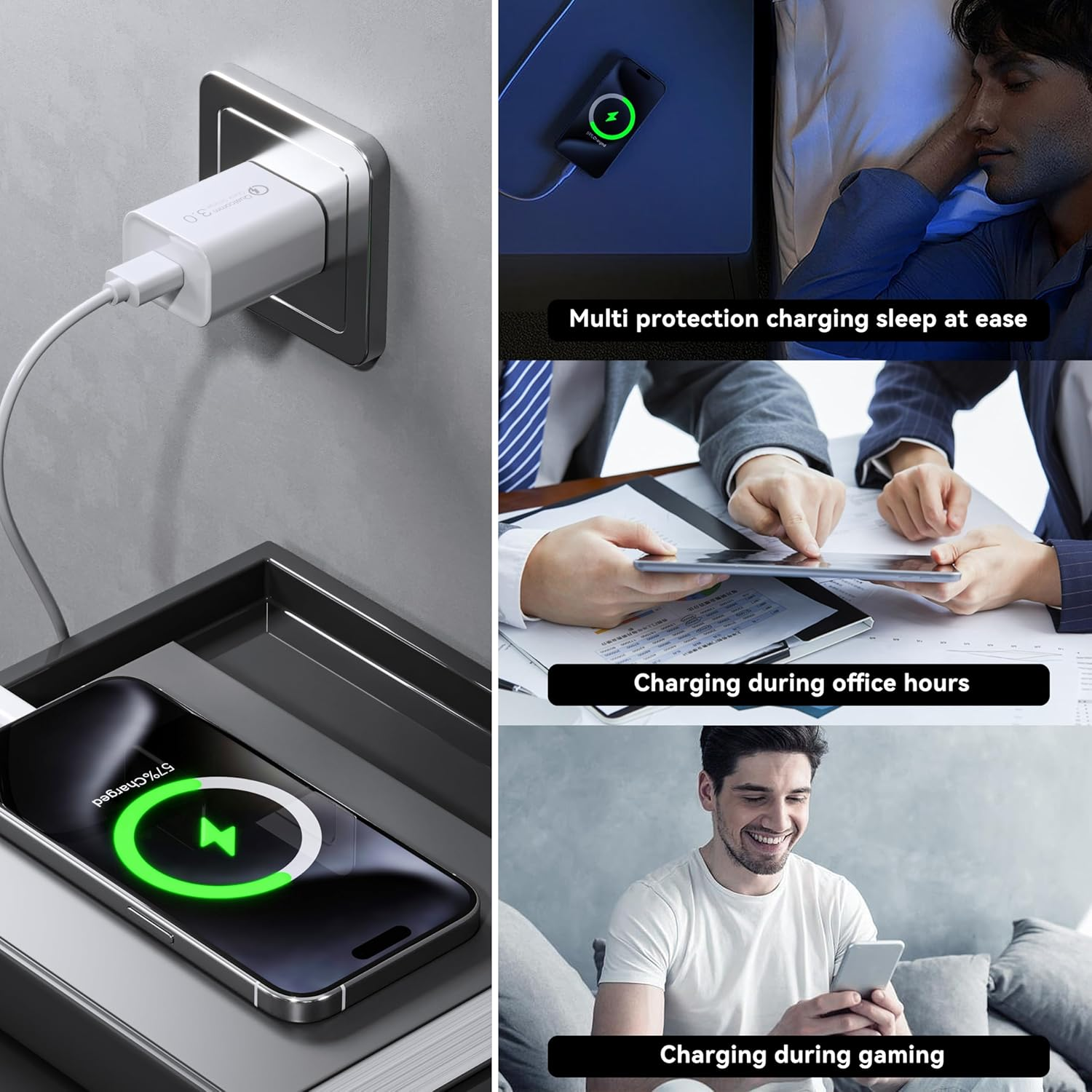 HEYMIX QC 3.0 Charger, 18W Quick Fast USB Wall Charger (4-Pack) AU USB Plug for Wireless Charger Adapter, Fast Charging Plugs Compatible Samsung Galaxy S25 S10 M31, Iphone, Ipad, White image number 5