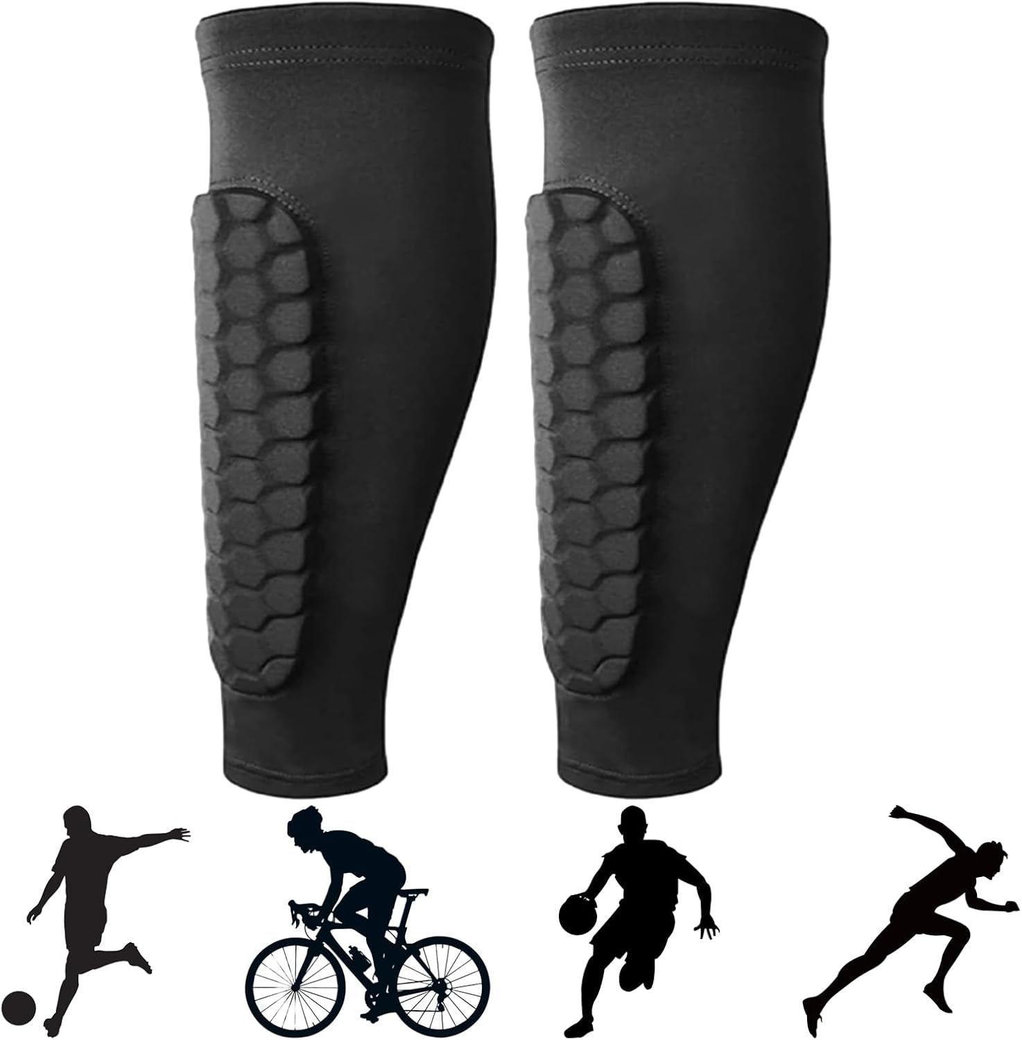 Shin Pads, Shin Guards for Football, Soccer, Rugby, Basketball, Running, Cycling, Hiking, Triathlon, Black, S Size, Pair of 2, Lycra Material image number 5