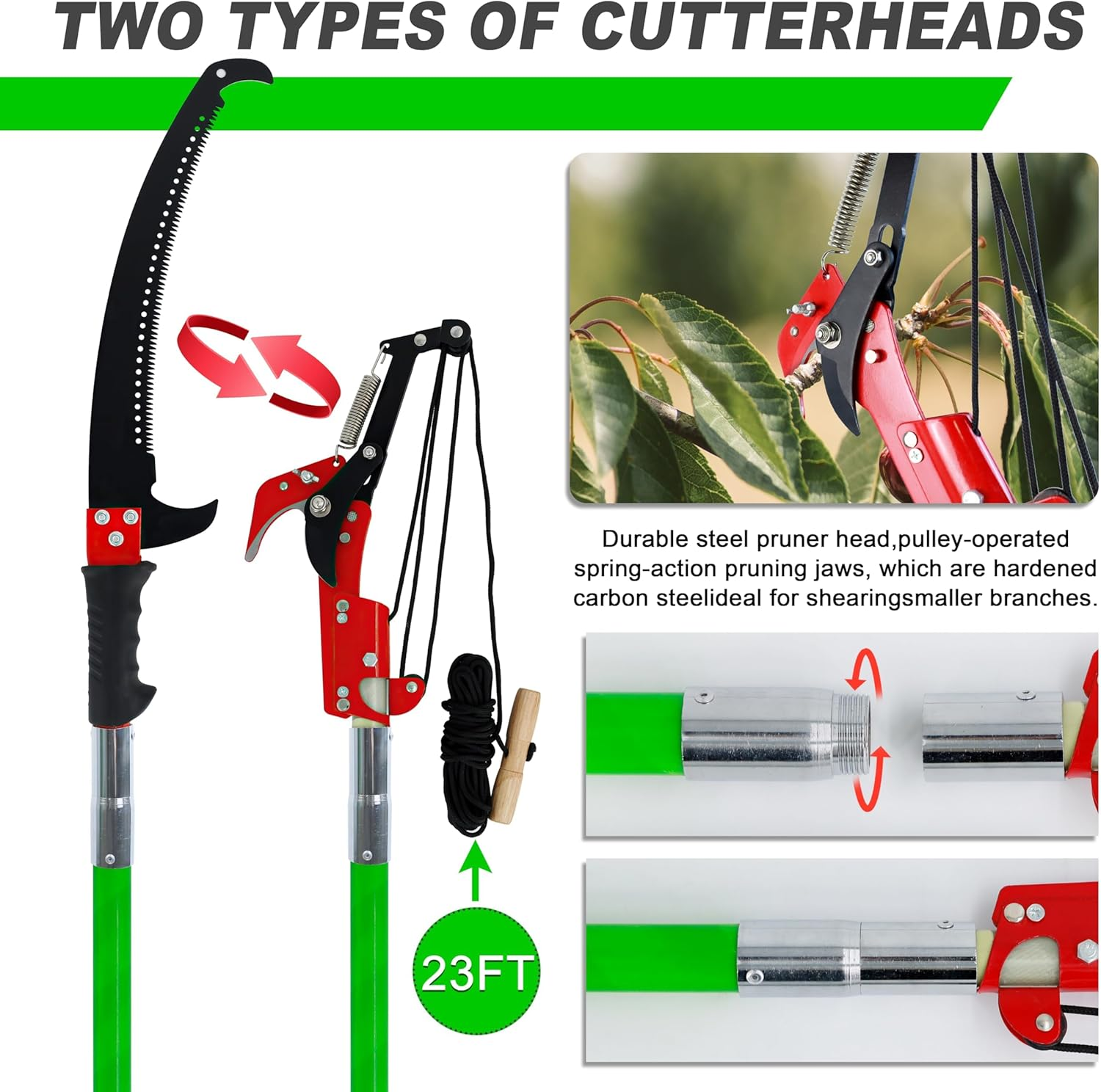Pole Saws for Tree Trimming, 2-8M Extendable Tree Trimmers Long Handle Pruner, with Thickened Saw Blade and Scissors for Tree Trimmer, Pole Cutter for Backyard and Garden, Bush Cutting image number 3