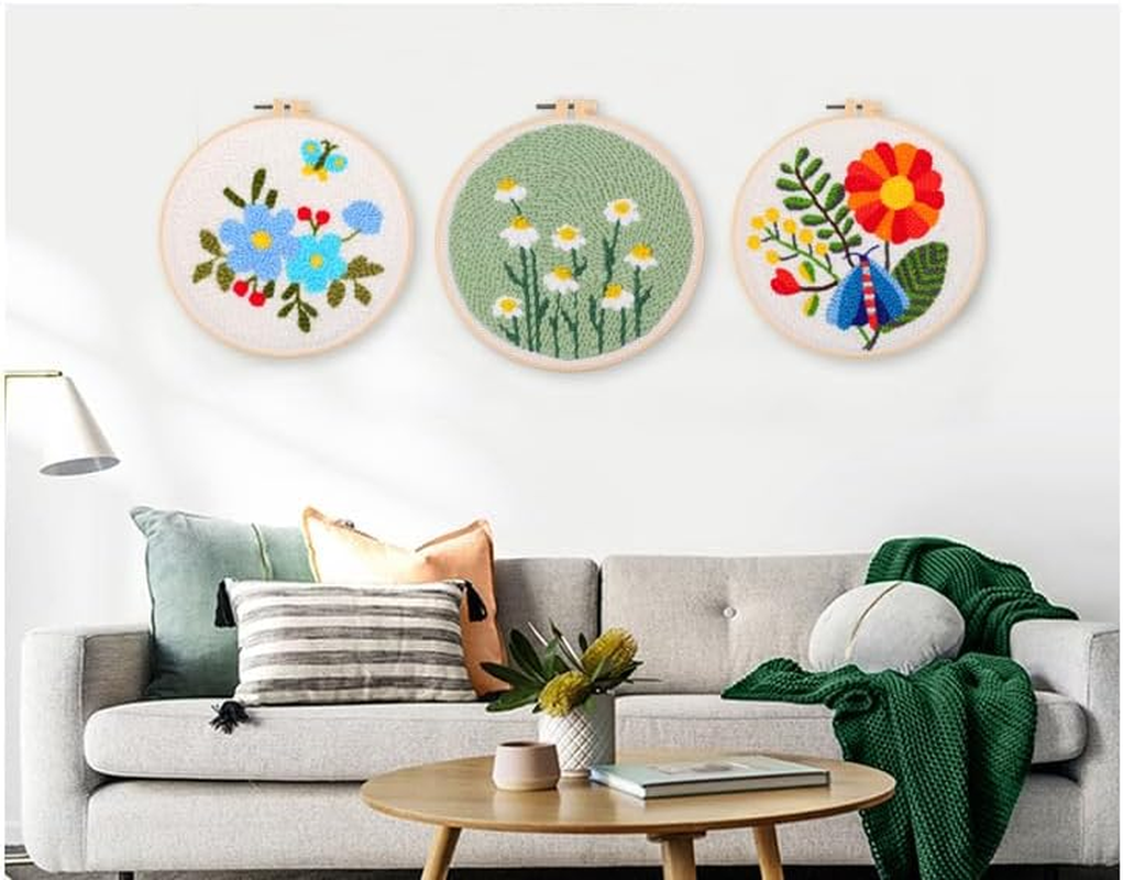 Punch Needle Embroidery Starter Kits, Daisy Flower Punch Needle Kits for Adults Beginner, Punch Needle Kit Tool with Instruction Threader Fabric Yarns and Hoop (65205) image number 6