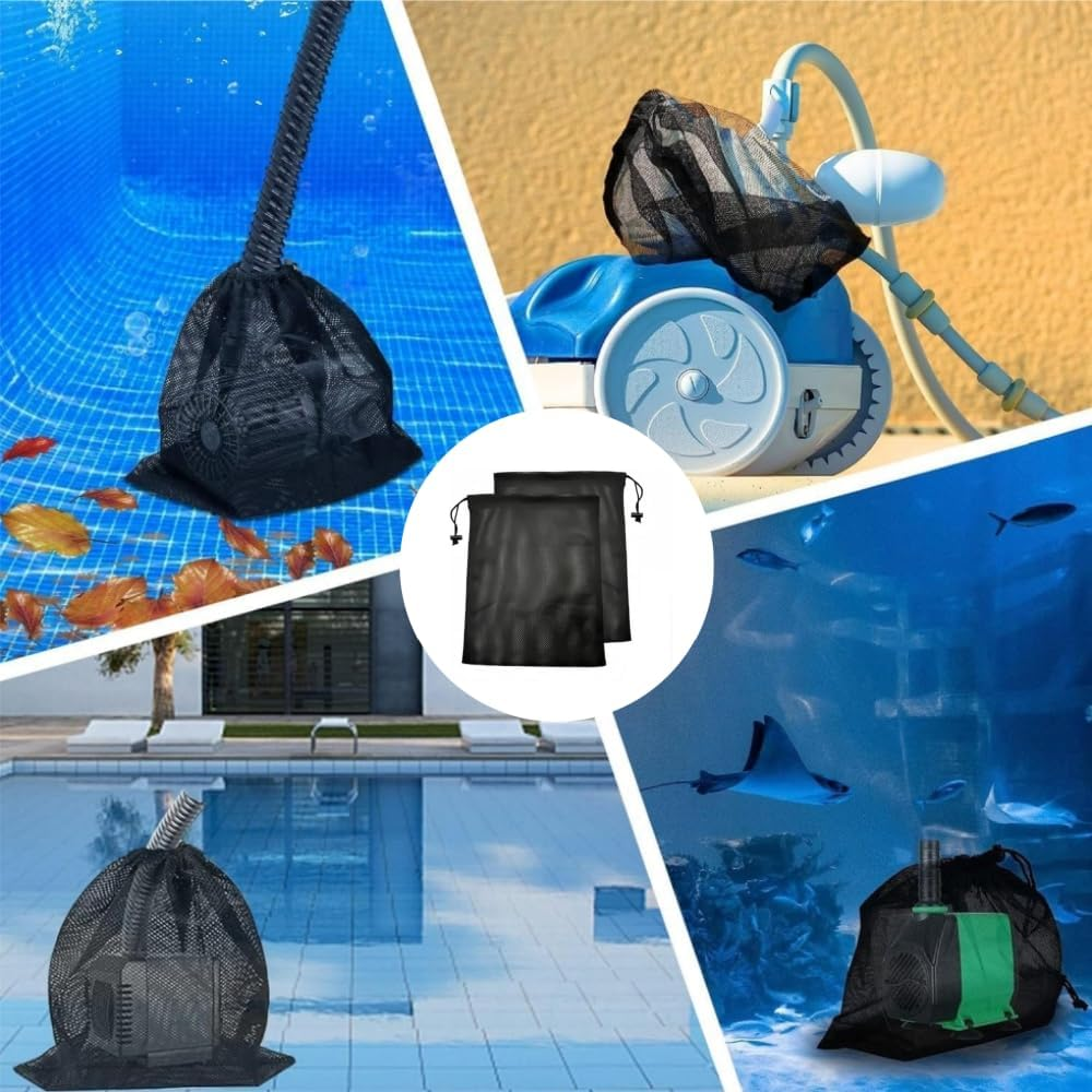 2 Pack Pump Barrier Bag, with Drawstring Pond Mesh Pump Filter Bag for Pond Biofilters Aquarium Filtration and Outdoor Swimming Pool Black Media Bags image number 3