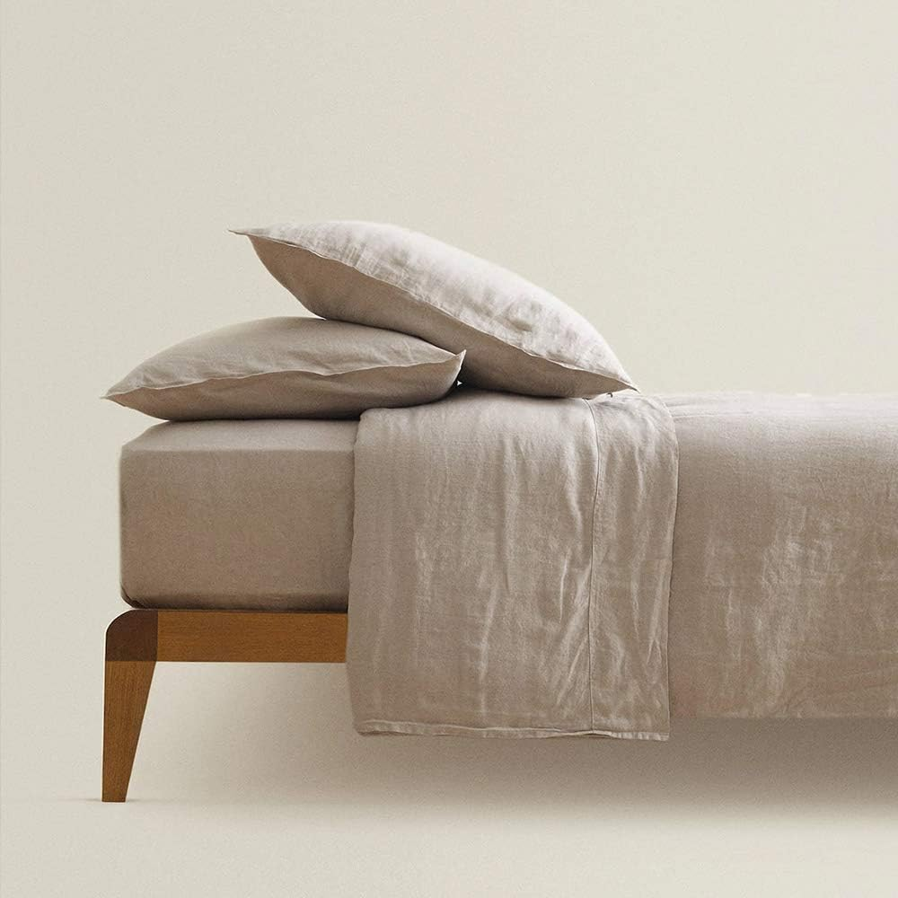 S VICTORY SYMBOL Pure Washed Linen Sheets Set Queen Size,European Flax Linen Bed Sheets(1 Flat Sheet,1 Fitted Sheet,2 Pillowcases) Breathable Soft Durable Boho Farmhouse Bedding-Pumpkin