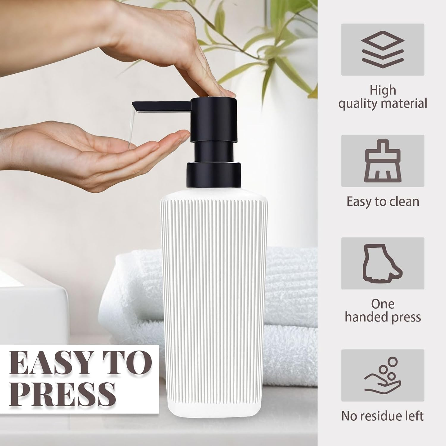 Diakey 2 Pack White Soap Dispenser, Soap Dispenser Bathroom, 12Oz Glass Hand Soap Dispenser with Pump, Dish Soap Dispenser for Kitchen, Refillable Ribbed Liquid Soap Dispenser Bottle image number 4