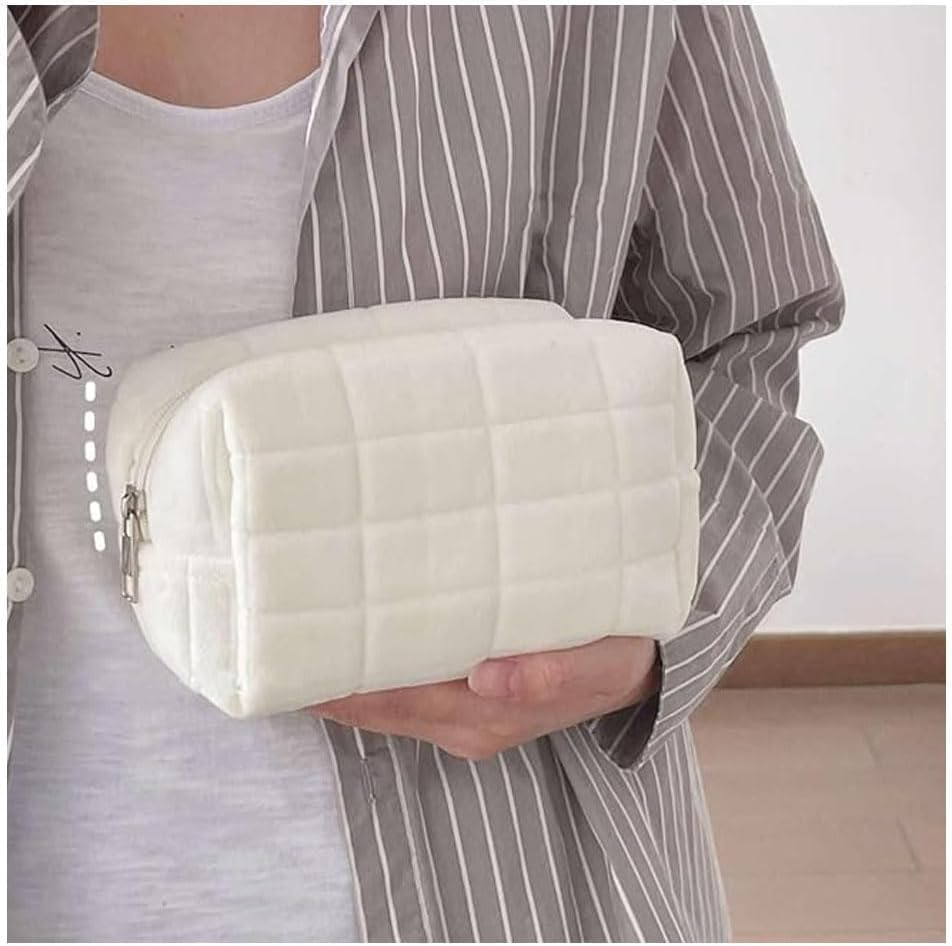 1 Pack Plush Makeup Bag Cosmetic Bag Large Capacity Pencil Pen Case, Zipper Travel Toiletry Pillow Bag, Pouch Holder Box Organizer Aesthetic Stationery Supply for Girls Adults (White) image number 4