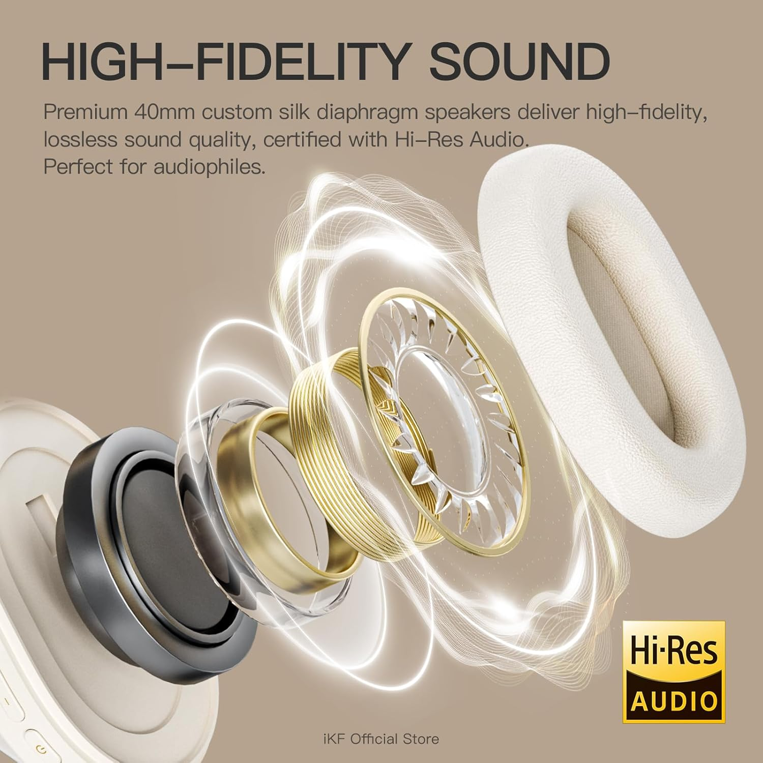 Ikf Solo Pro Adaptive Noise Cancelling Headphone, Wireless over Ear Bluetooth,Overhead Headset with Head Tracking, Hi-Res Audio, 140H Playtime, Comfortable Fit, Clear Call, Customize via an App image number 5