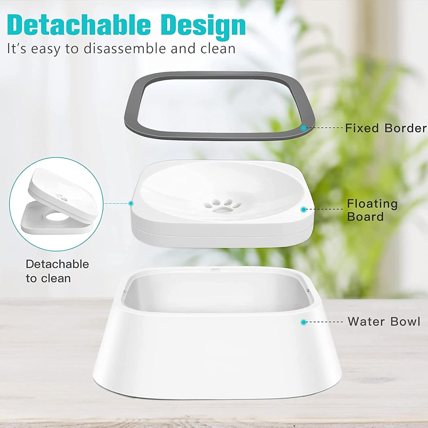 Dog Water Bowl No Spill, PRENDIEEN 1L/35Oz Large Capacity Dog Water Bowl Dispenser Non Slip No Splash Dog Water Bowl Pet Slow Feeder No Drip Dog Water Bowl Slow Water Bowl (White) - Grey image number 4