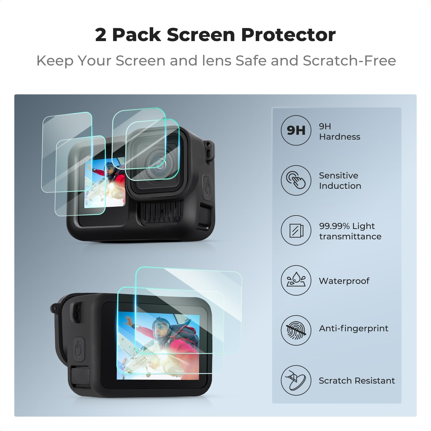 K&F Concept Silicone Sleeve Protective Cover Compatible with Gopro Hero 13 Black, Battery Side Lid + Screen & Lens Protectors & Lens Caps & Lanyard Action Camera Accessories Kit