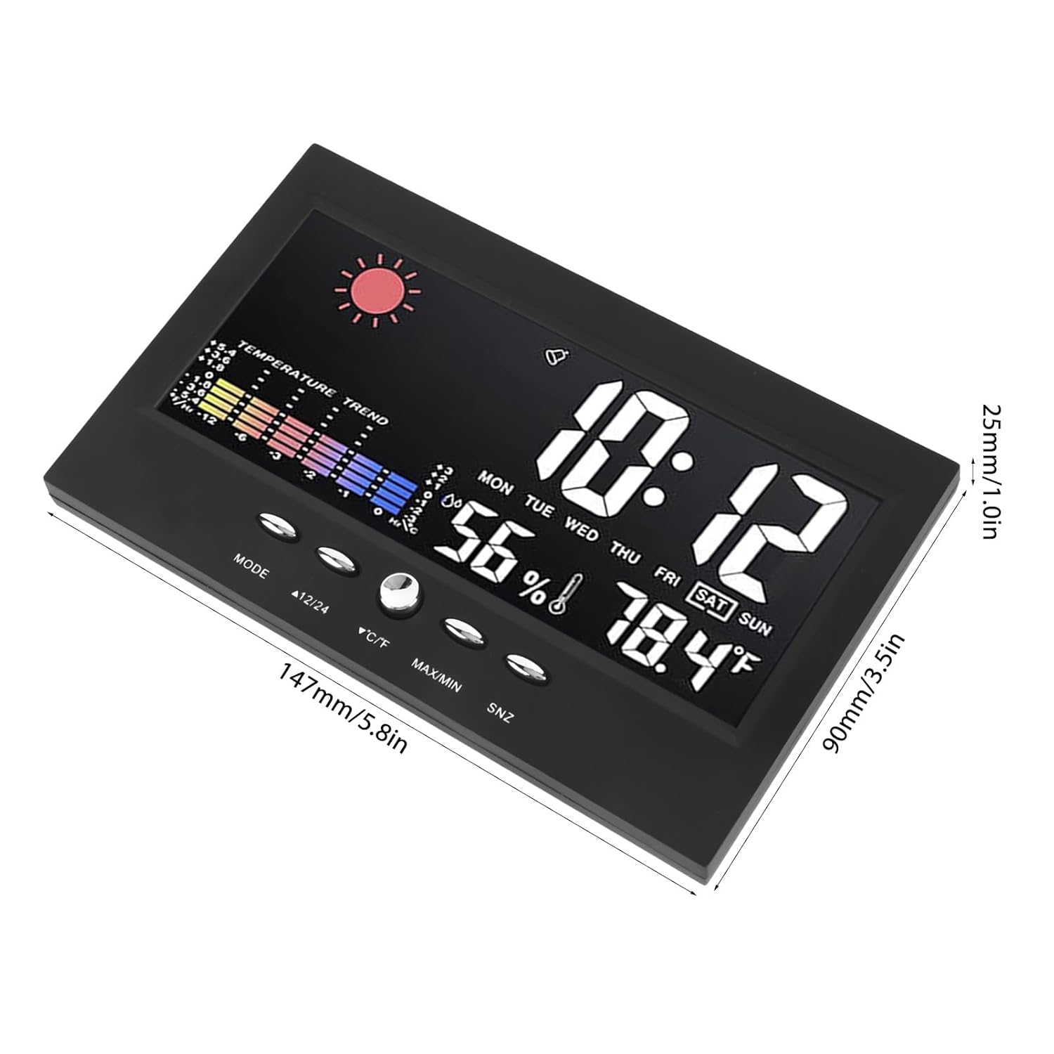Indoor Outdoor Thermometer, Weather Forecast Clock ABS LED Color Screen Multifunctional Temperature Humidity Alarm Clock