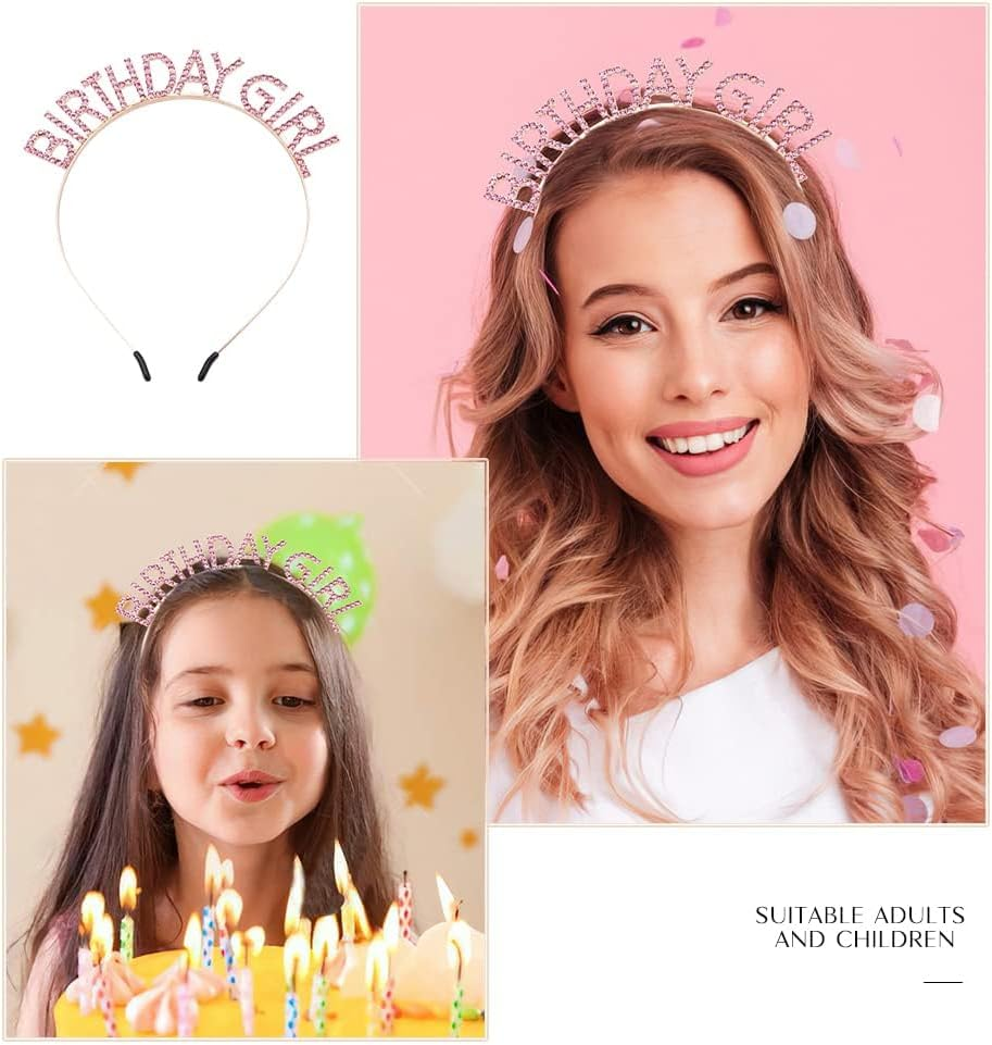 Birthday Girl Sash Crown Set - Sparkling Rhinestone Tiara for Women, Girls Party Birthday Gifts for Sister, Bestie, Daughter Princess Birthday Decor Accessories (Pink) - Gold Black image number 5