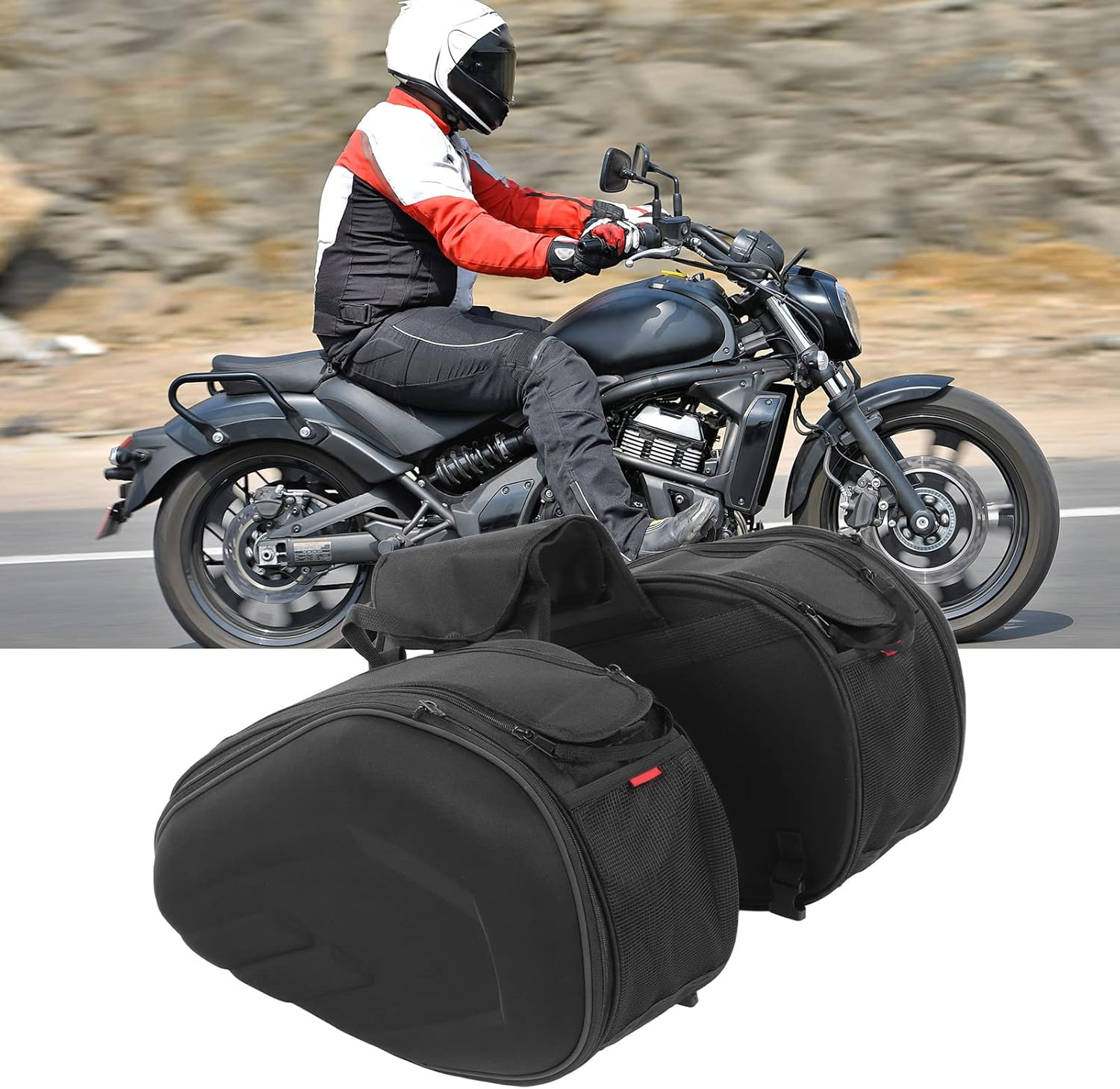 Motorbike Tail Panniers Durable 1 Pair Waterproof Large Motorbike Saddle Bag for Motorbikes (Black) - Black image number 4