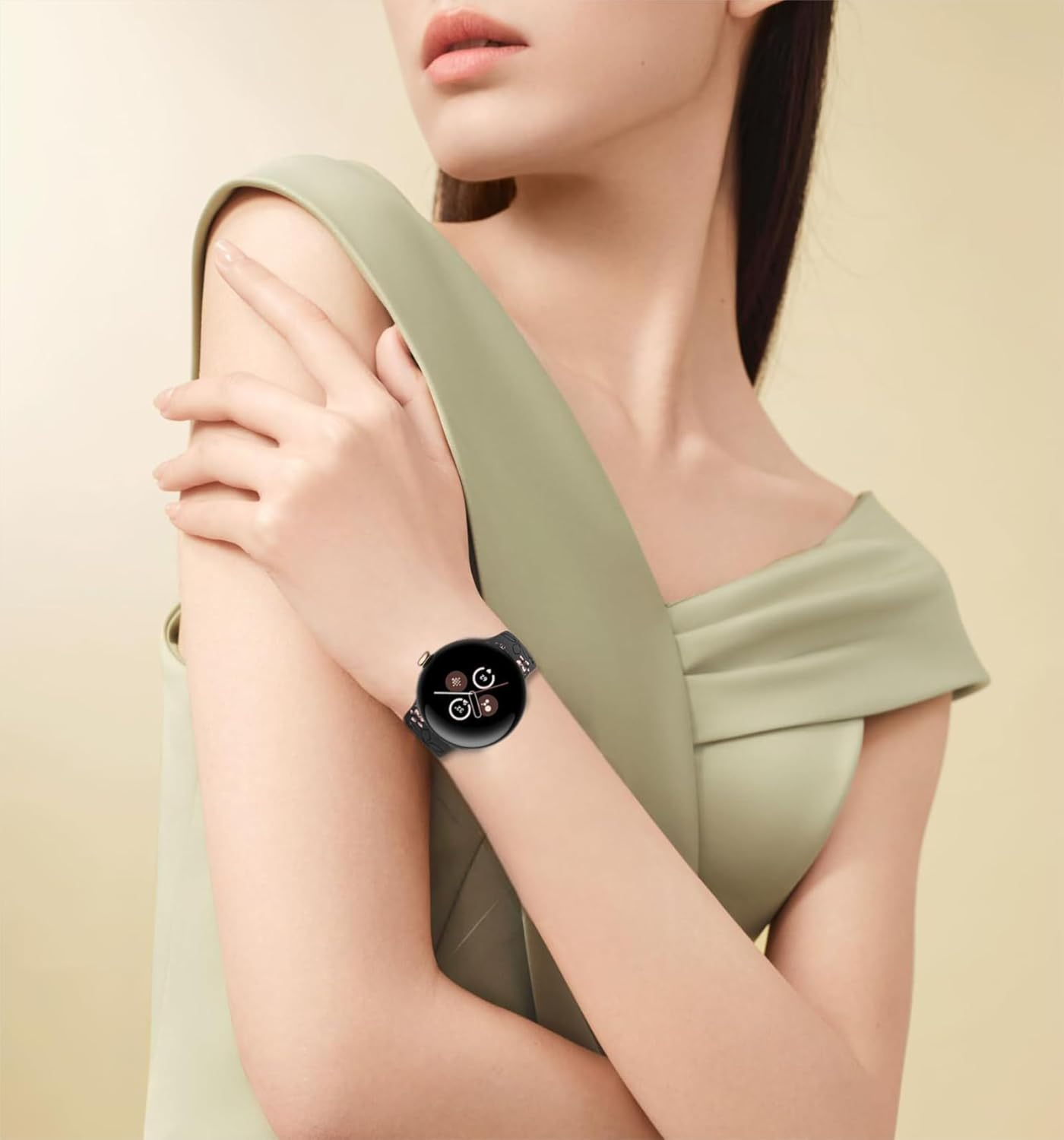 Two-Tone Floral Engraved Band Compatible with Google Pixel Watch 3 2 1 41Mm/ Pixel 3 45Mm, Flower Soft Silicone Sport Strap for Pixel Watch 3 2 1 Women Men image number 2