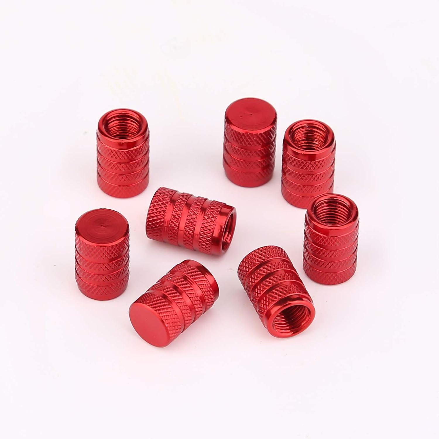 SAVITA 8Pcs Tire Valve Stem Caps, Universal Aluminum Tire Valve Cap with Rubber Ring, Dust Proof Valve Cover for Cars, Suvs, Bike and Bicycle, Trucks, Motorcycles (Red) - Grey image number 2