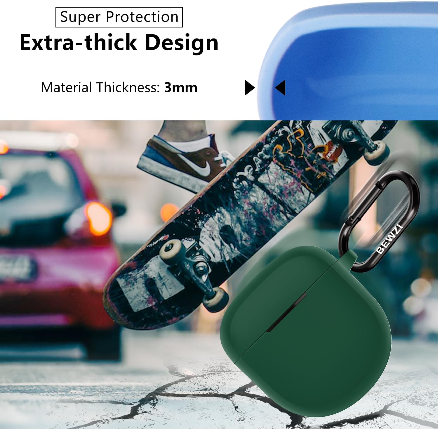 BEWZI for Bose Quietcomfort Ultra Earbuds/Quietcomfort Earbuds 2 Case Cover with Hook Vogue Simple Style Super Thick Soft Protective Case for Bose Quietcomfort Ultra Case (Black) - Light Blue image number 3