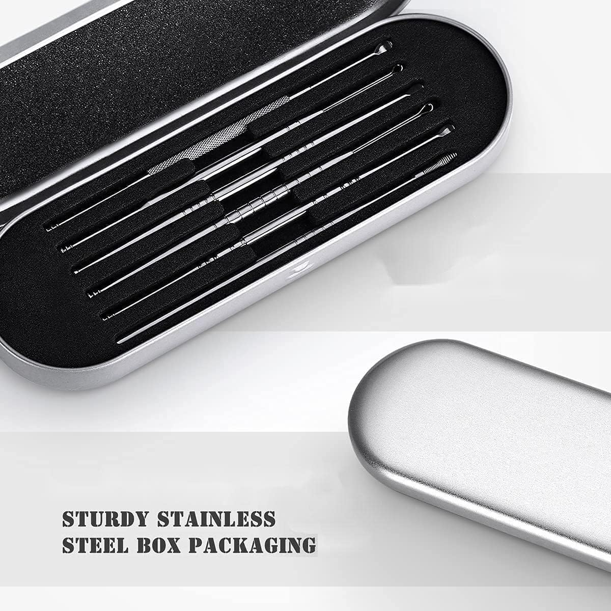 6PCS Ear Care Earwax Cleaner Scoop Removal Kit-Stainless Steel Ear Pick Remover Curette Tools with Storage Box and Clean Brush image number 3