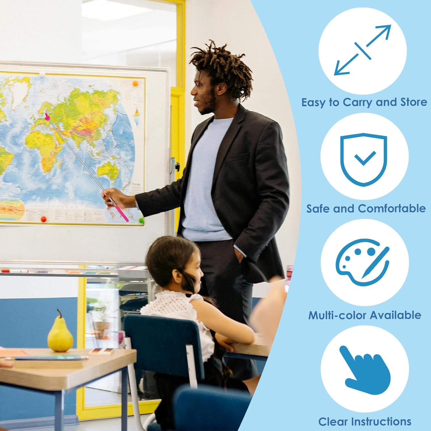 5 Pcs Telescoping Pointer for Classroom, Teachers Retractable Pointer Sticks for Whiteboard Telescopic Extendable Hand Pointers Finger Stick Mini Teaching Pointers Presenter for School Kindergarten image number 2