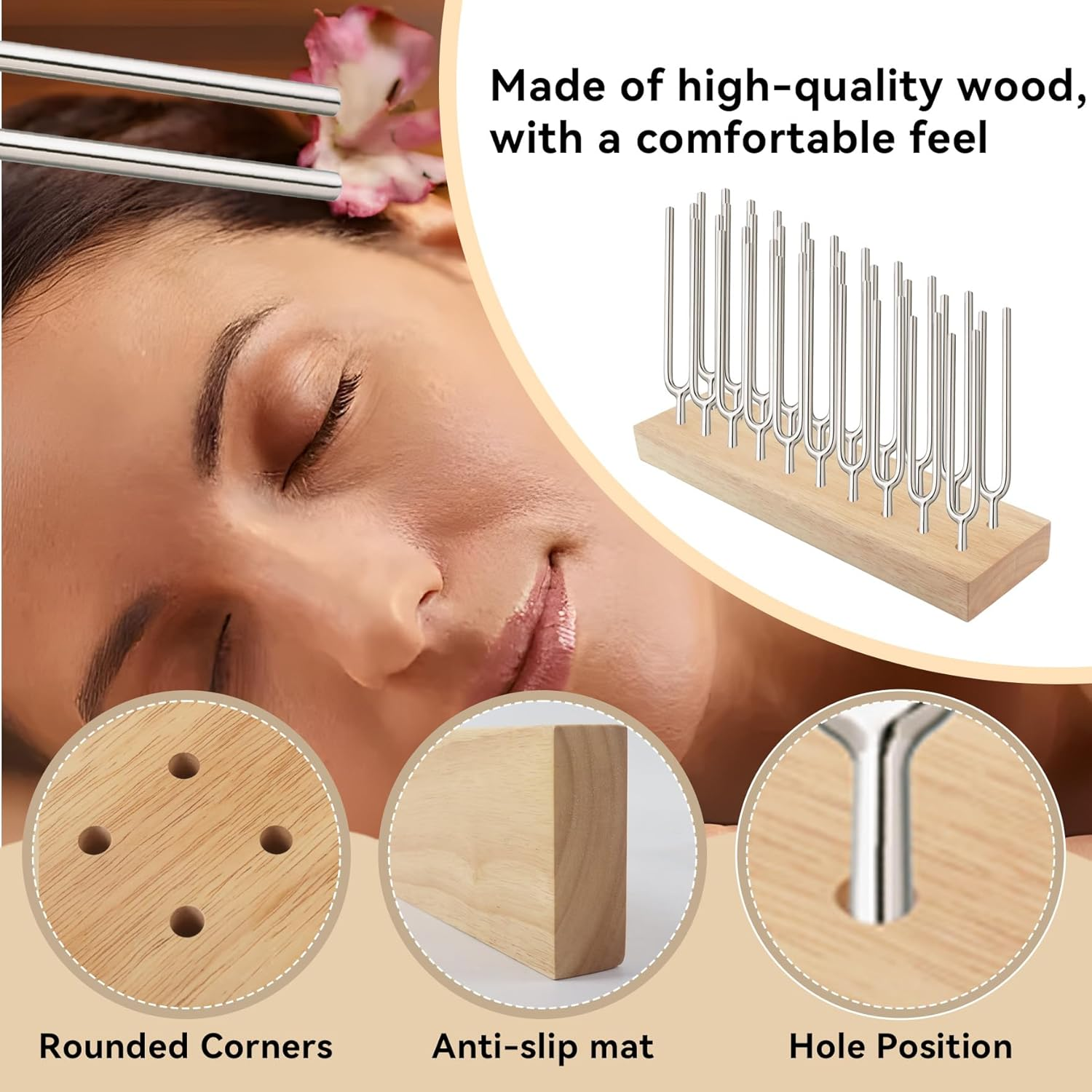 Klmnop Tuning Fork Holder, Wooden Tuning Fork Storage Rack Holds up to 20 Tuning Forks for Convenient Storage(Fork Not Include) image number 5