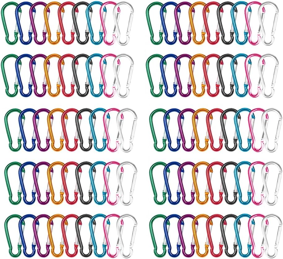 90Pcs Mini Keyclip Set - Aluminum Carabiners with D-Ring Shapes & Spring Snap Hooks image number 4