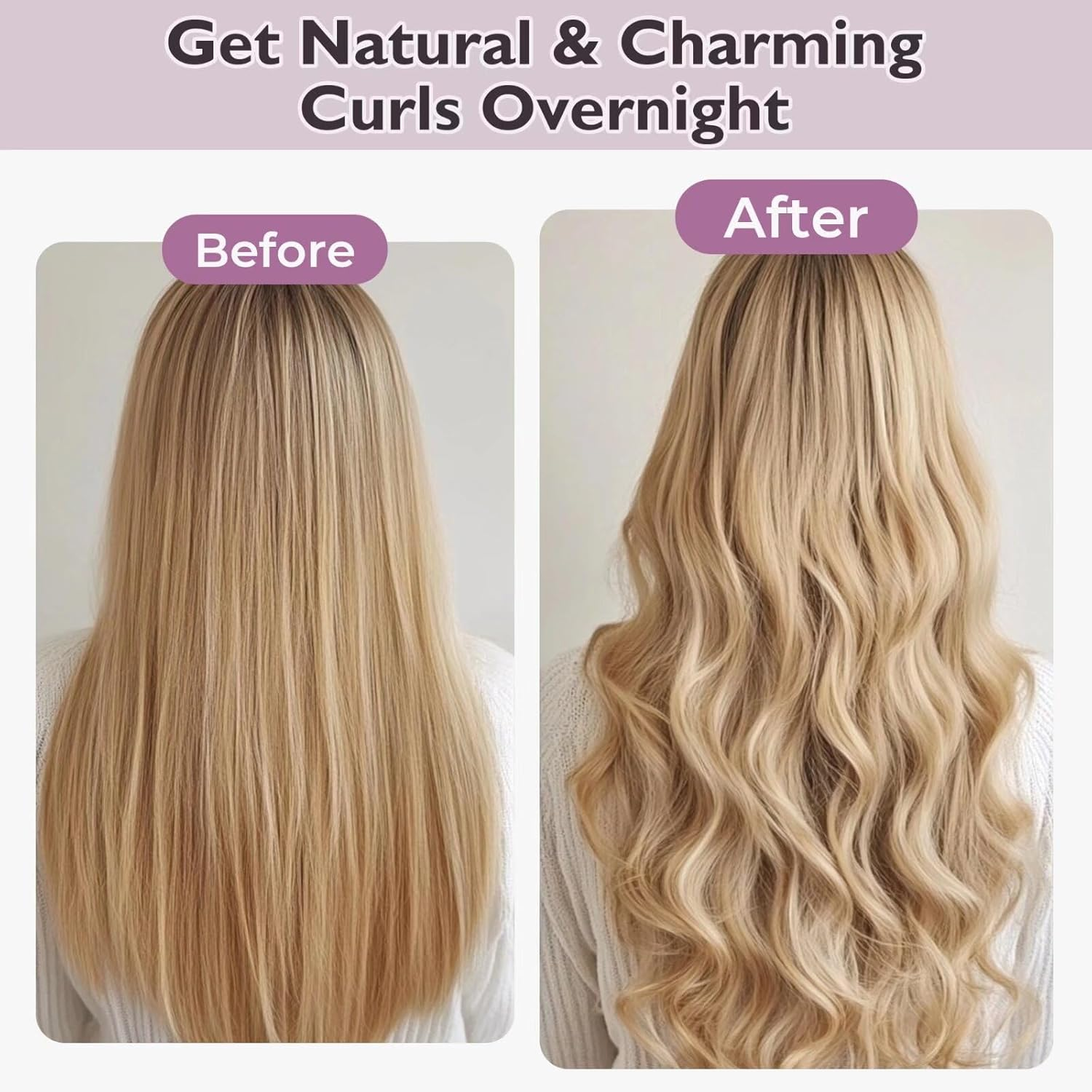 Overnight Hair Curlers Heatless Curls - 6 Pcs No Heat Blowout Curling Rods to Sleep in with Satin Hair Scarf image number 3