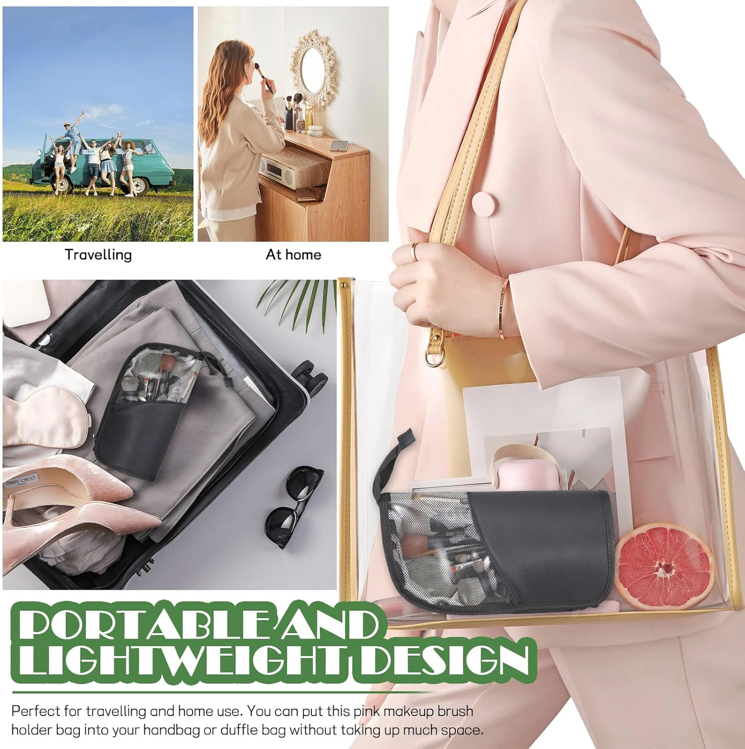 Travel Makeup Brush Bag, Waterproof Stand-Up Makeup Brushes Organizer, Portable Makeup Brush Holder for Travel (Black) image number 1