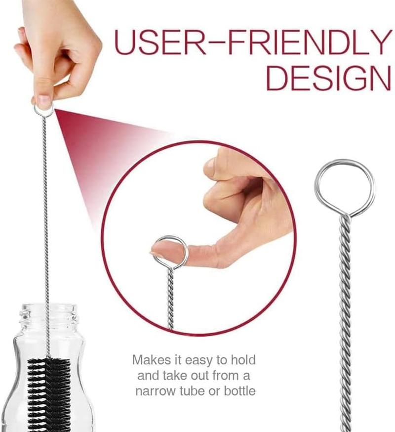 10Pcs Straw Cleaner Brush Set,8 Inch Pipe Cleaner with Key Ring, 2-24Mm Diameter Nylon Bristles for Straw Brush, Bottle, Espresso Machine, Dishwasher Safe, Hard to Reach Spaces Cleaning