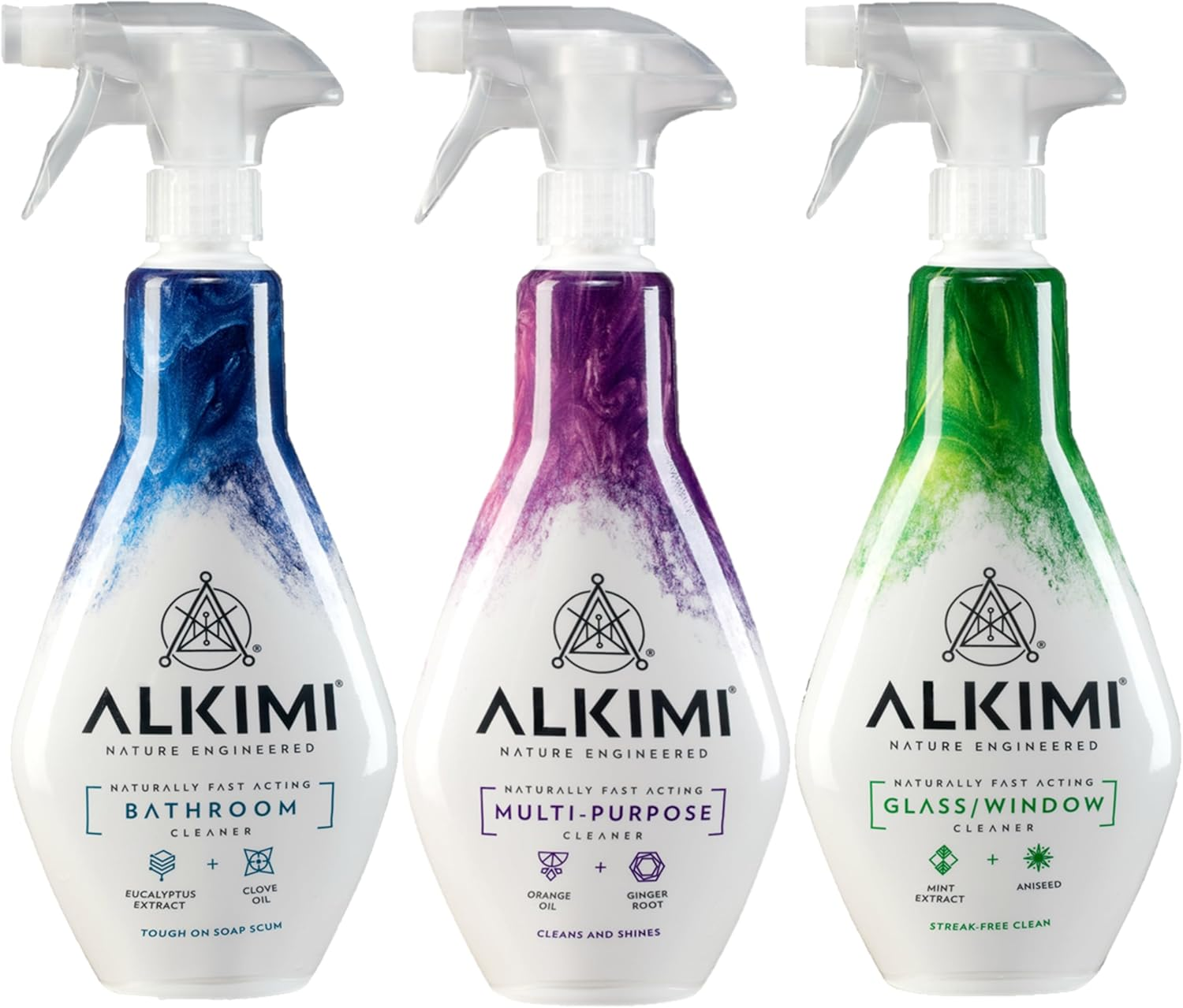 ALKIMI Cleaning Sprays, Variety Pack of 3 &ndash; Powerful Cleaning, No Harsh Chemicals, with Natural Essential Oils & Extracts, Multipurpose, Bathroom, Glass & Window image number 2