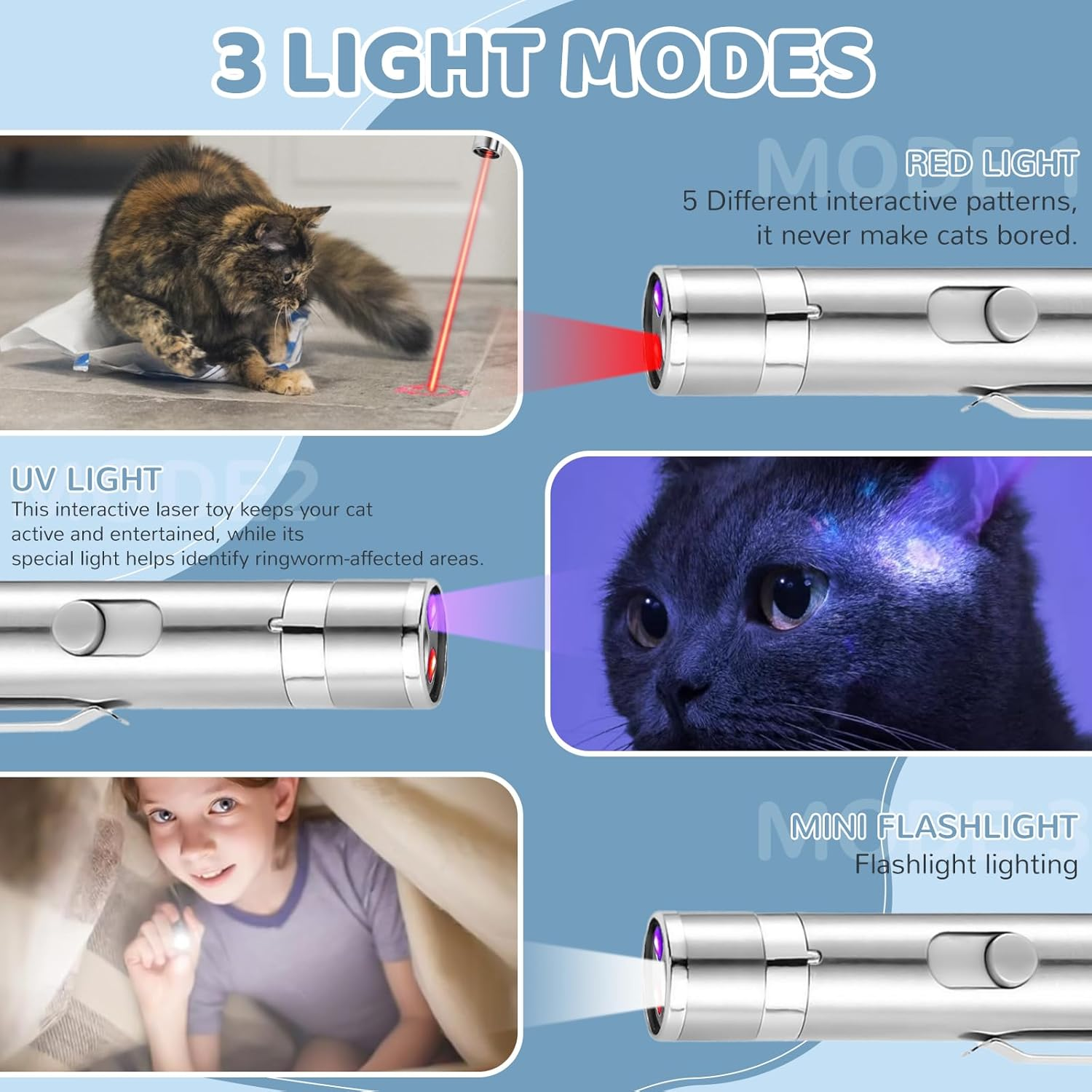LOVELIDI Cat Toys Laser Pointer - 7 Adjustable Cat Laser Pointer, Rechargeable Cat Dog Interactive Lazer Toy, Indoor/Outdoor Kitten Pet Dog Red Dot Chase Light Toy for Cats Fun Playing Exercise Tool image number 2