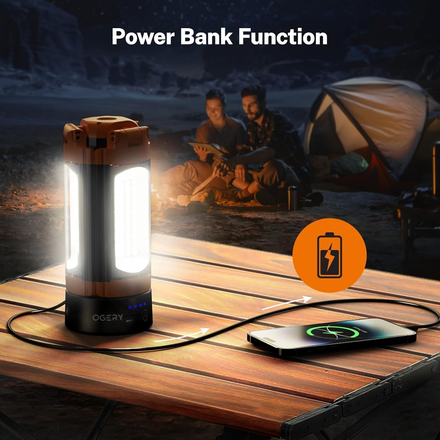 Rechargeable 10000Mah Camping Light, Portable Camping Light with Stand, Cordless Work Light with 3 LED Lamp Heads, Dimmable Magnetic Emergency Flashlight with Detachable Tripod, Orange image number 5