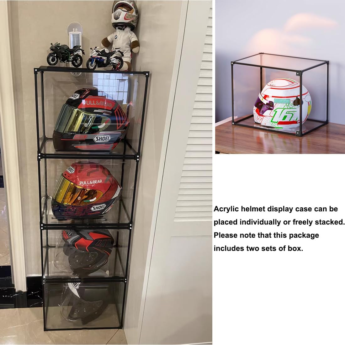 Motorcycle Helmet Storage Rack,Acrylic Helmet Organizer, High Transparent Display Cabinet for Football Helmet, Bike Helmet,Baseball Helmet image number 2