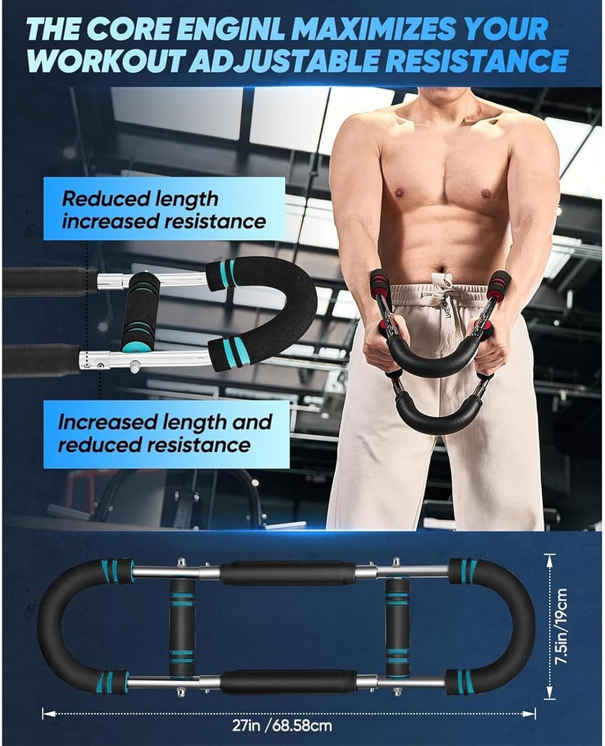 Twister Arm Trainer, 40-100Lb Adjustable Power Twister Bar for Chest, Shoulder & Arm Workout, Portable & Detachable Forearm Strengthener, Spring Resistance Home Gym Equipment for Men & Women image number 2