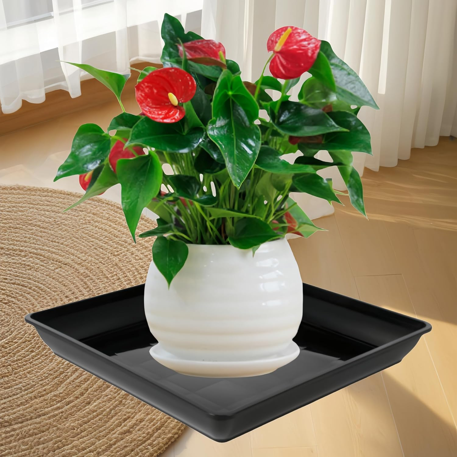Square Plant Saucer, Ai-Oumleef 2Pcs Flower Pot Saucers, Plant Water Drip Tray, Succulent Plant Pot Saucer, Square Planters for Indoors and Outdoors (Black 40X40Cm) image number 2