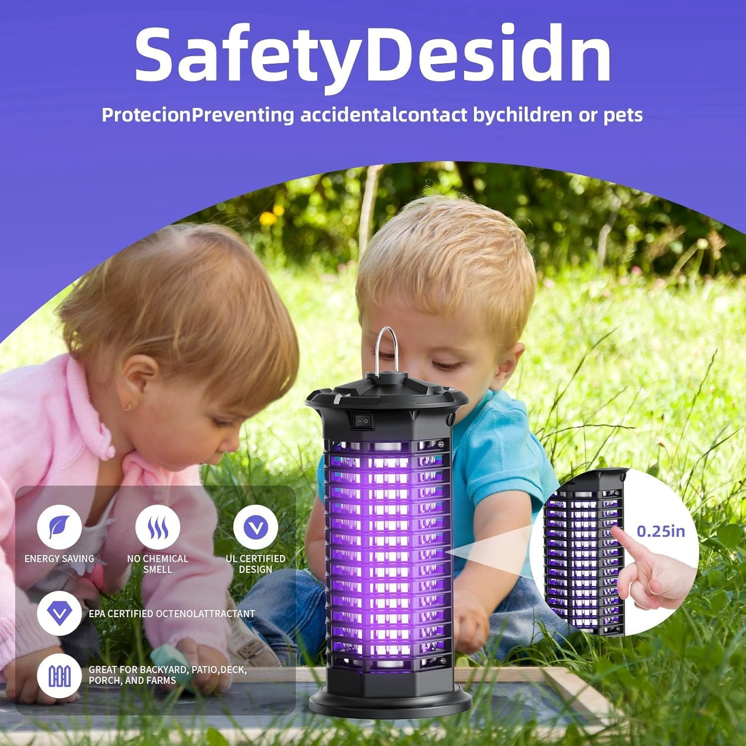 Bug Zapper Outdoor,Fly Traps for Indoors,4200V High Powered Mosquito Repellent Outdoor Patio, with Switch 15W Light Mosquito Zapper for Indoor, Kitchen, Patio, Backyard and More (Black)