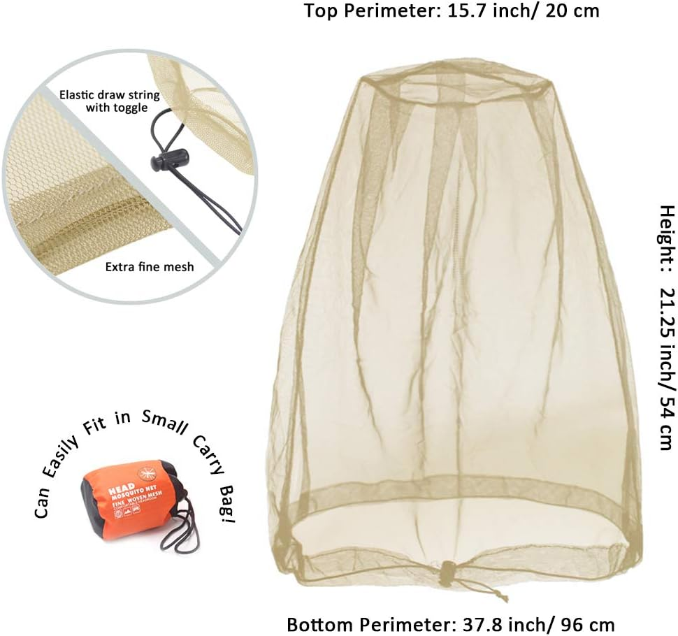 Cinvo Head Net Hat Bug Netting for Bugs, No See Ums, Insects, Gnats & Biting Midges - Spacious Net Room Works over Most Hats - Comes with Free Stock Pouches - Khaki - Grey image number 7