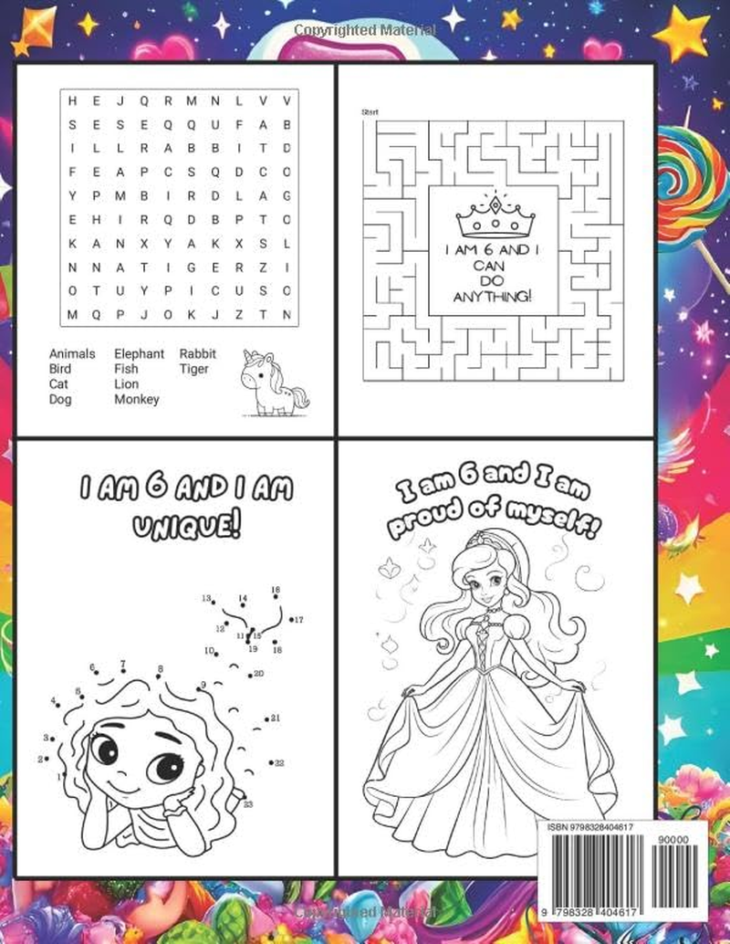 Gifts for 6 Year Old Girl : I Am 6 and Creative : Activity Book with Unicorns, Mermaids, Princesses: Christmas Birthday Presents for Girl Age Six image number 1
